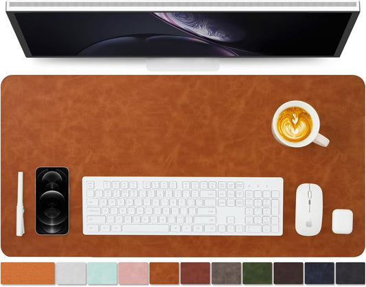 Distressed Leather Desk Mat - Non-Slip PU Desk Pad for Office and Home - Desk Organization and Accessories - Ideal for Large Mouse Pad and Desk Mats on Top of Desks(Tan,31.5"x 15.7")