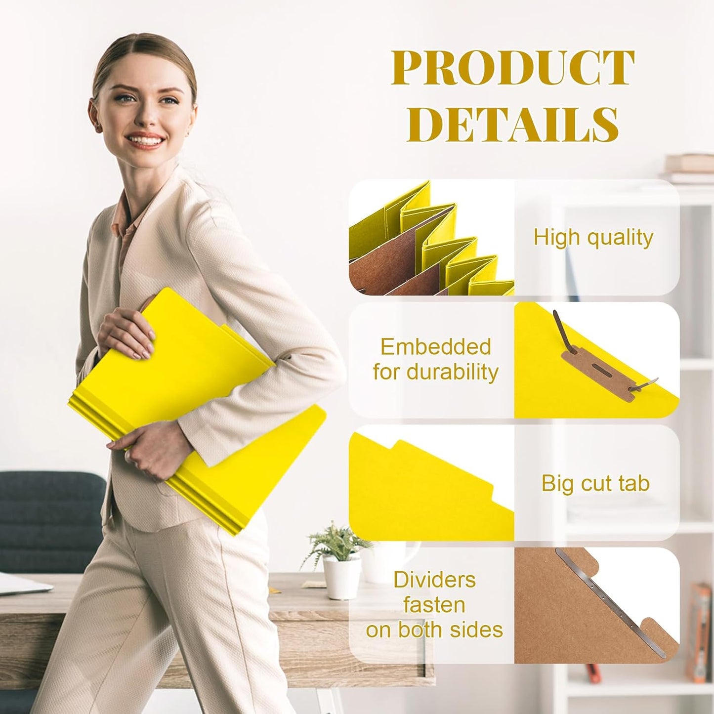 12 Pcs Classification Folders Letter Size, 3 Divider Pressboard File Folder with Fasteners, Expanding File Organizer Bulk for Teachers, Clergy, Office, Church, Christmas Donations (Yellow)