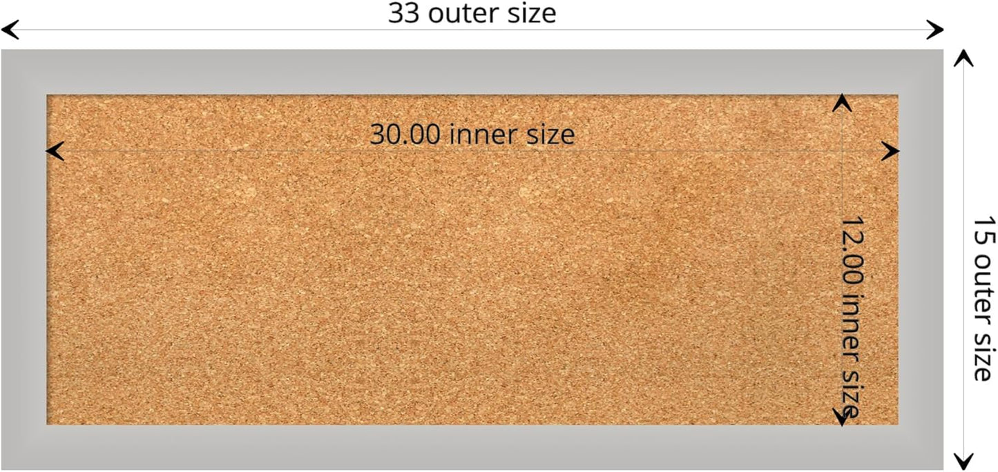 Amanti Art Natural Cork Board for Wall, 15x33 Vision Board with Silver Wood Frame, Medium Corkboard Office Decor for Home Organization, Modern Contemporary Corkboard Pinboard to display items for home