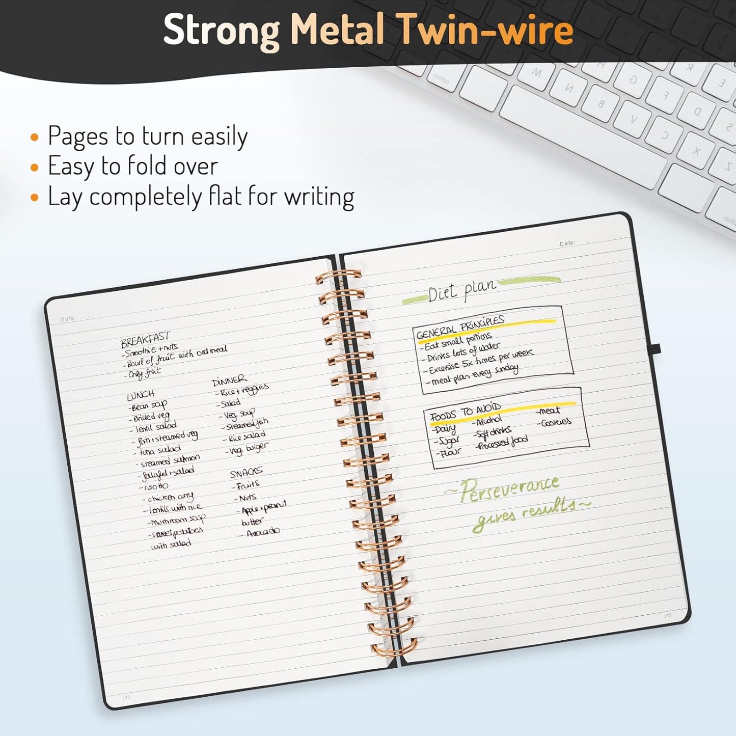 Forvencer Lined Spiral Journal Notebook with 300 Numbered Pages, B5 College Ruled Thick Journals for Writing with 100GSM Paper, Hardcover Notebooks with Contents for Work, School, Women, Men, Black