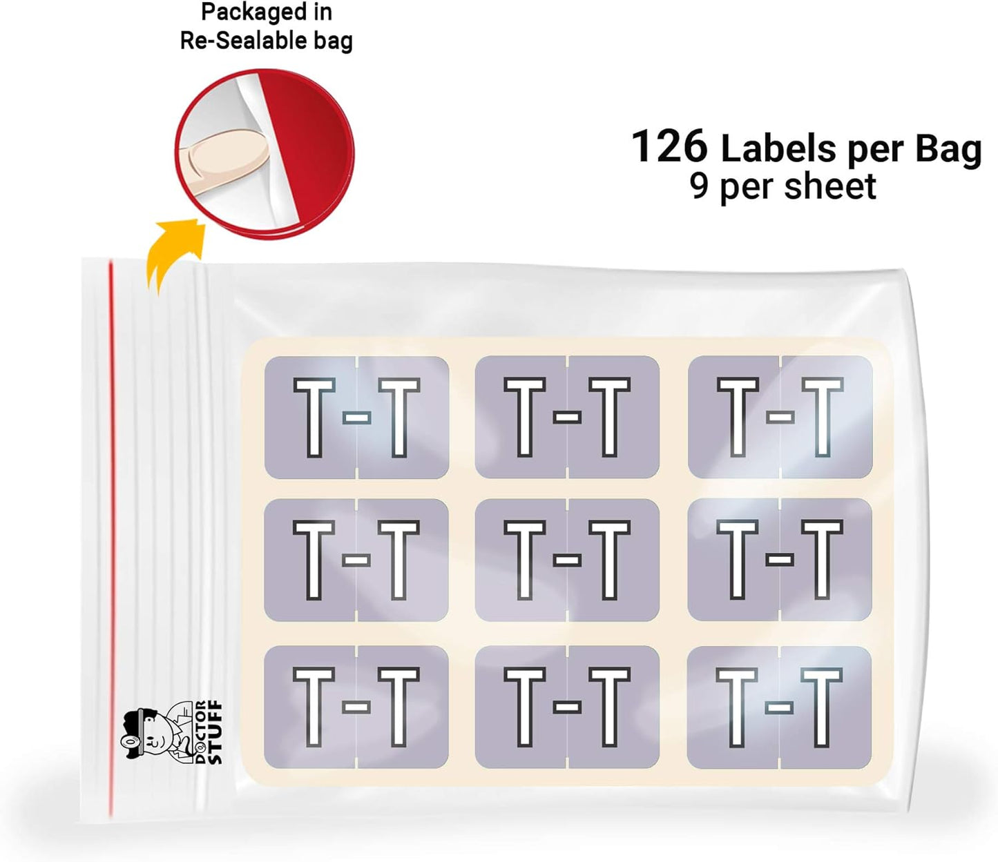 Doctor Stuff - File Folder Labels, Alphabet Letter T, Barkley/Sycom FABKM - BRAM Series Compatible Alpha Stickers, Lavender, 1" x 1-1/2", 126 Labels/Package