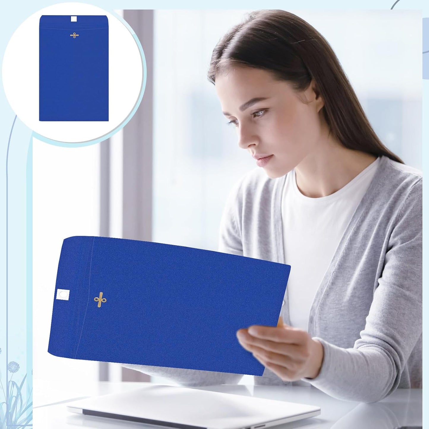 Geyee 100 Pcs Clasp Manilla Envelopes 9 x 12 Inch Gummed Colored Envelopes for Storing or Mailing for Home Office Business Supplies(Navy Blue)