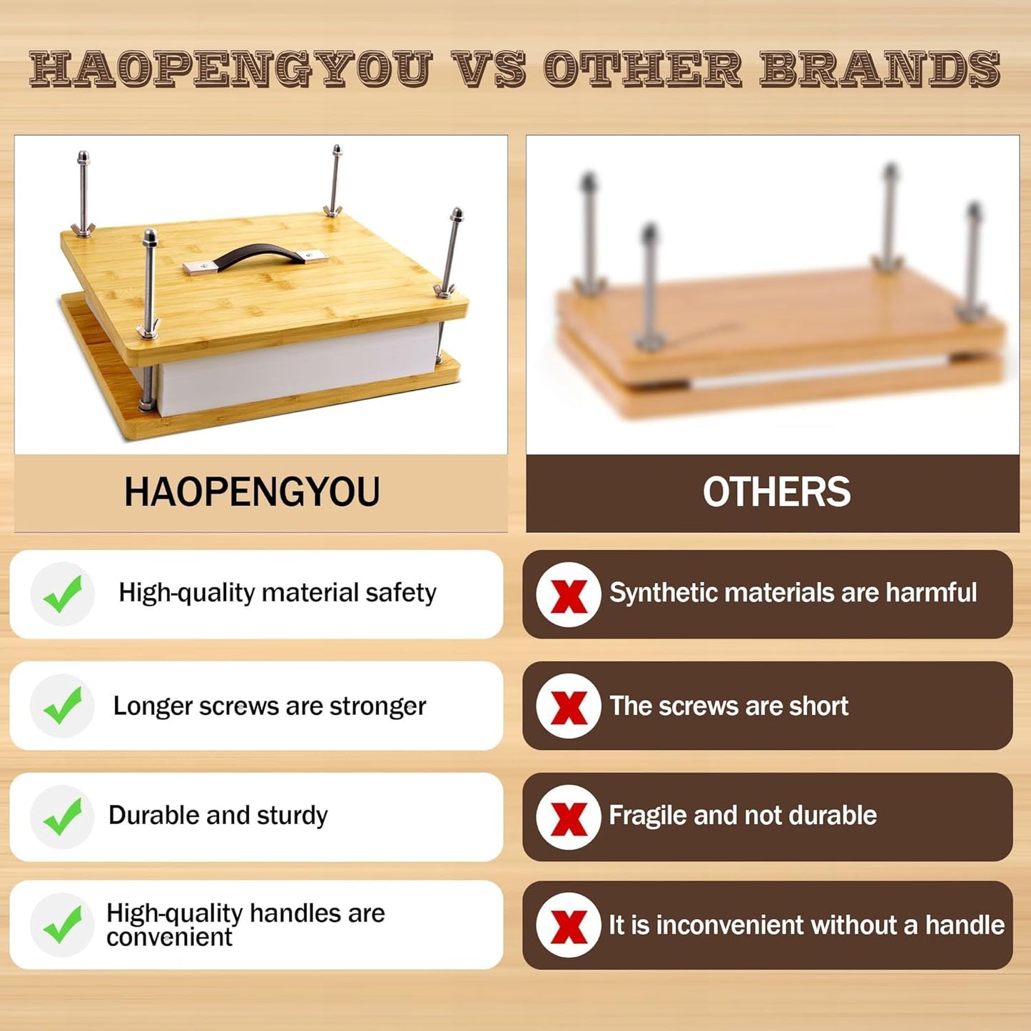 HAOPENGYOU 14.7"x11.4" Large Bamboo Book Press & Bookbinding Kit with Bone Folder, Awl, Needles - Complete DIY Book Repair Craft Set