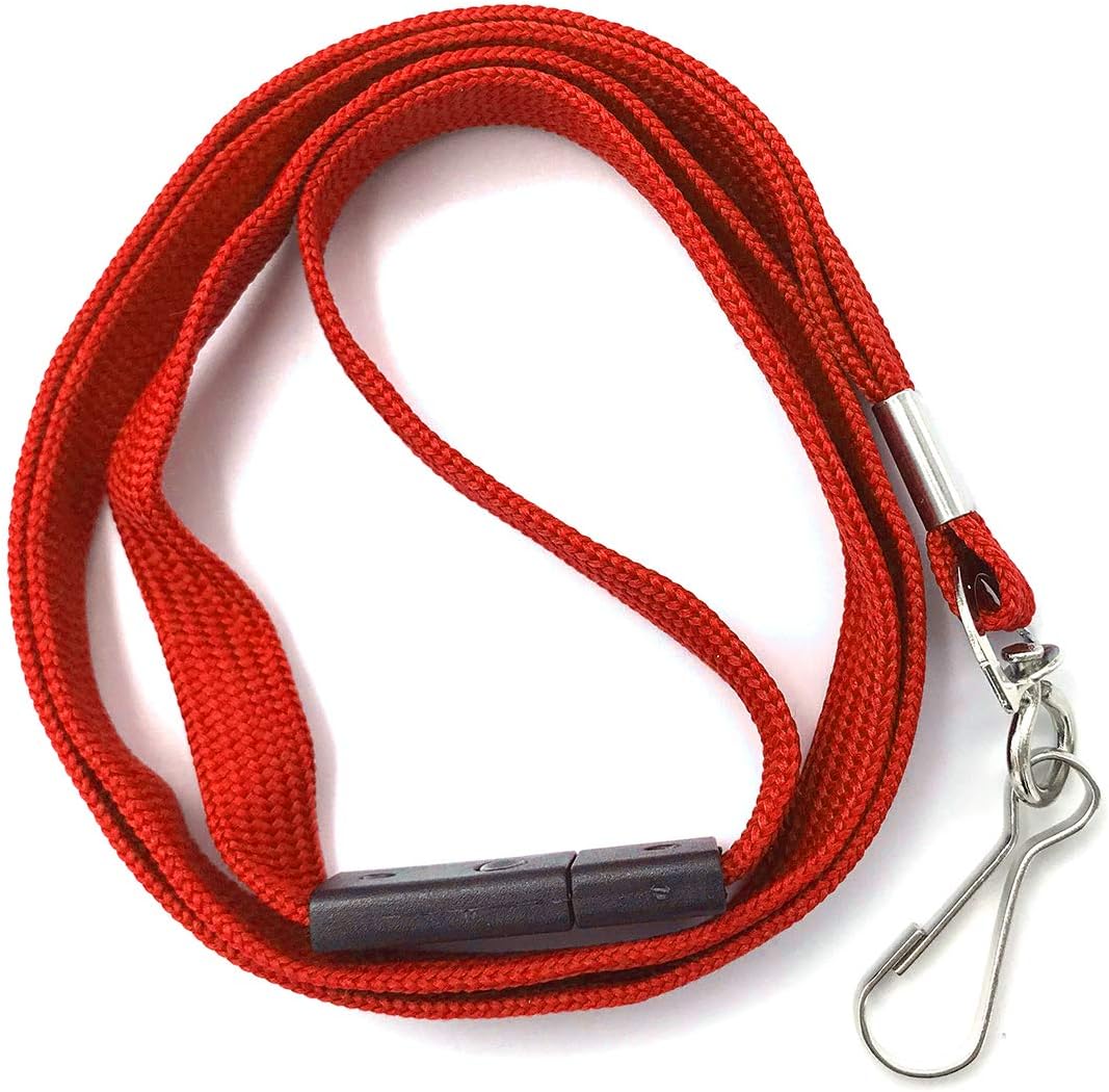 Bird Fiy Lanyards Safety Red Lanyards Neck Flat Premium Breakaway Badge Lanyard with J-Hook for ID Nametag Badge Holder (Red, 50 PCS)