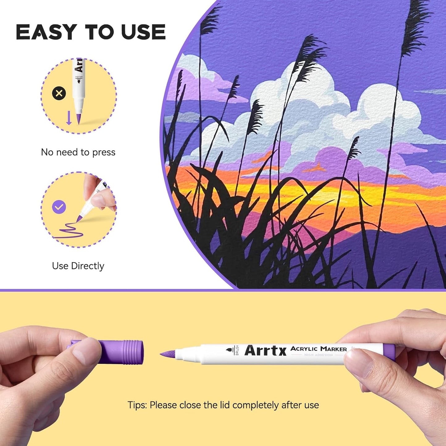 Arrtx 48 Colors Acrylic Marker, for Rock Painting, Extra Brush Tip Markers Paint Pens, Art Supplies, Fabric Paint, Art Markers, Waterproof Paint DIY Crafts Making& 48E