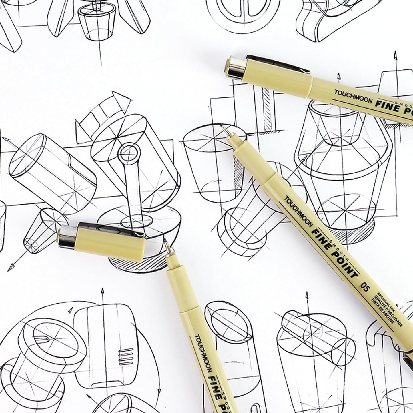 9 Pack Fineliner Drawing Pens – Black Waterproof Micro Line Ink Pens with Assorted Tip Sizes (005 to BR) for Manga, Sketching, Journaling & Technical Illustration