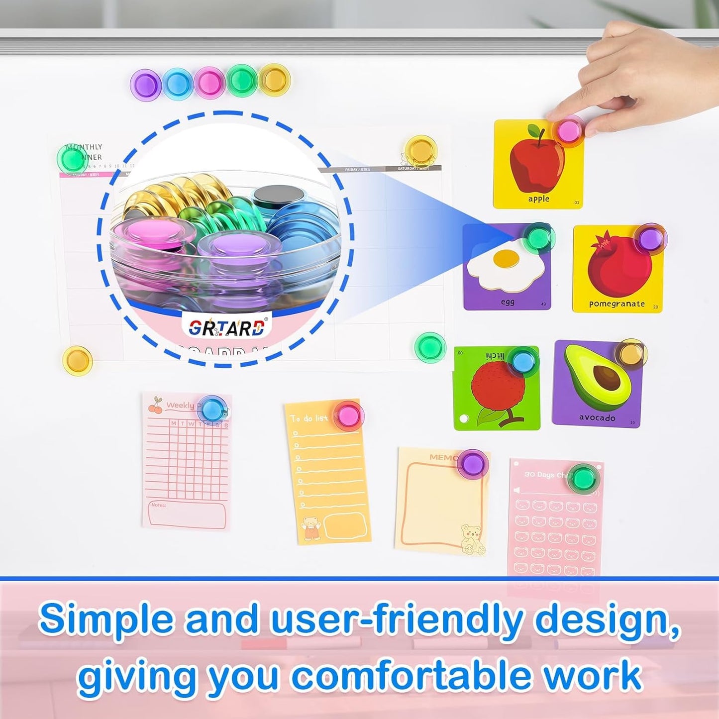Grtard 100 Pcs Magnets for Whiteboard, Cute Fridge Magnets, Round Whiteboard Magnets Set, Dry Board Board Magnet, Strong Magnet for Fridge, Refrigerator, School, Office (Colorful, 3cm/1.18 inch)