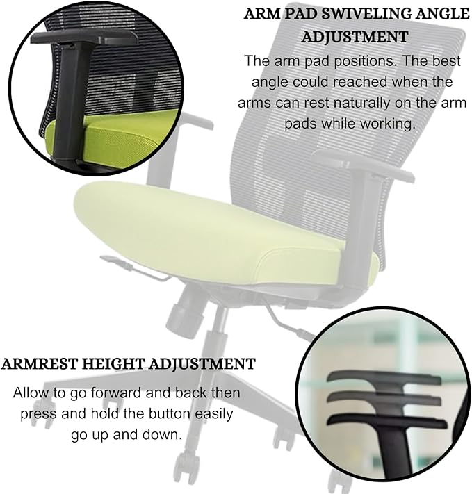 Ergonomic Office Chair - Breathable MESH - Back Adjustable Lumbar Support with 3-D ARMRESTS TILT Function and 360-DEGREE Swivel Wheels Comfortable Wide SEAT - Home Office Chair (Green) (Pack of 1)