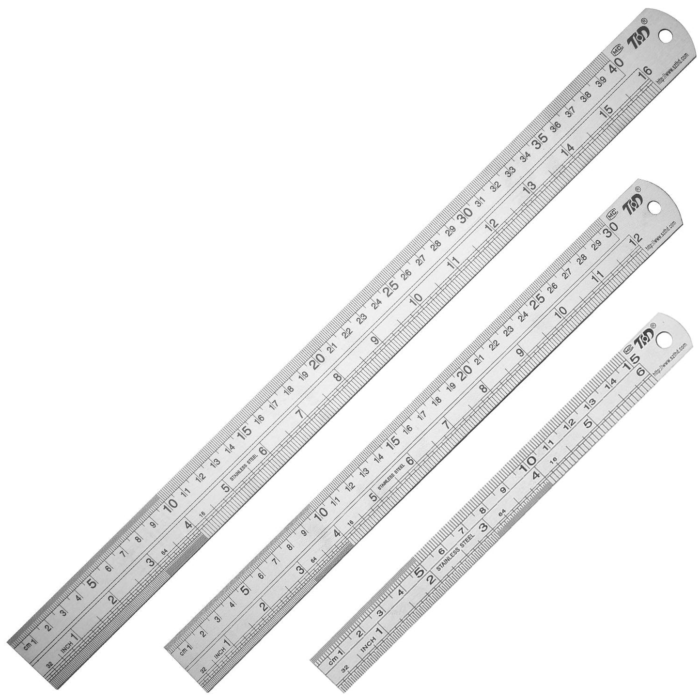 ZZTX Metal Straight Edge Ruler Set - Stainless Steel 6 Inch, 12 Inch, 16 Inch - Bulk Set of 3