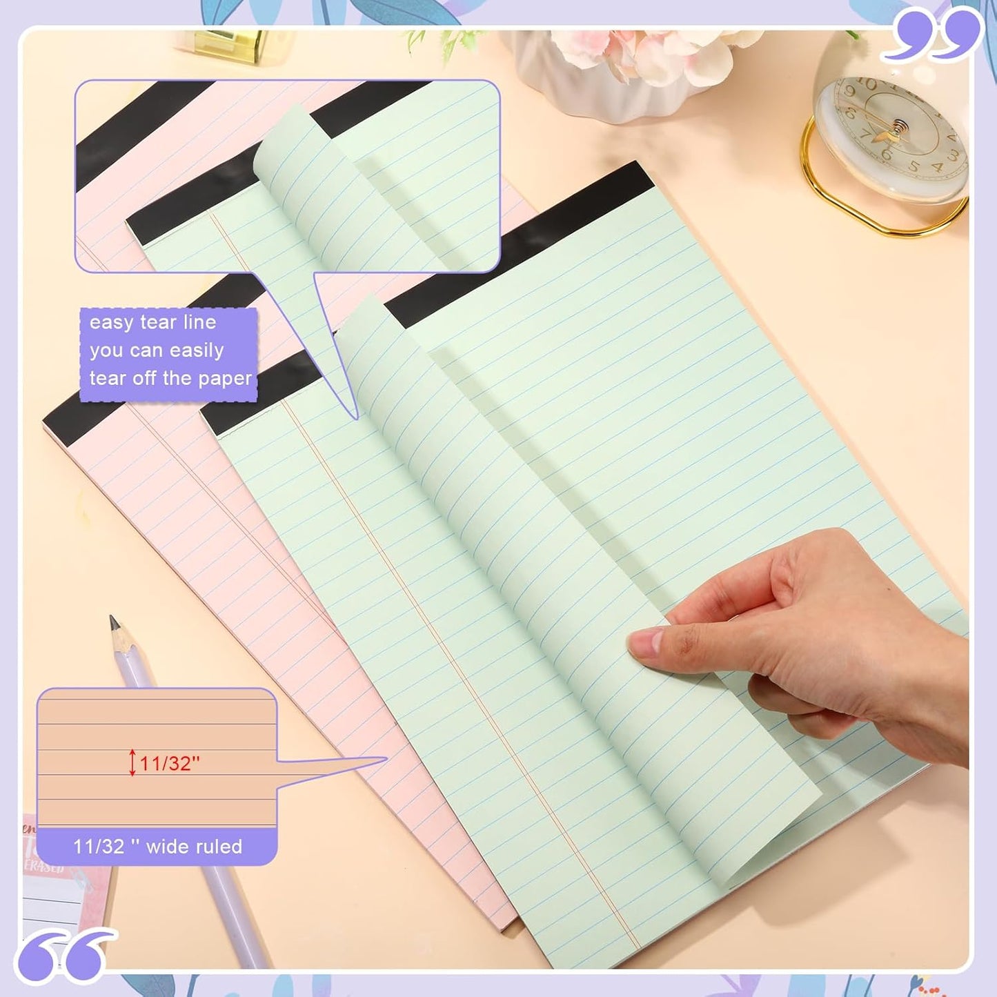 Fuutreo 8 Pcs 8.5'' x 11'' Colored Legal Pad Writing Pads Wide Ruled 50 Sheets Per Notepad Perforated Writing Notepad Office Supplies for School College Office Business (Mixed Colors)