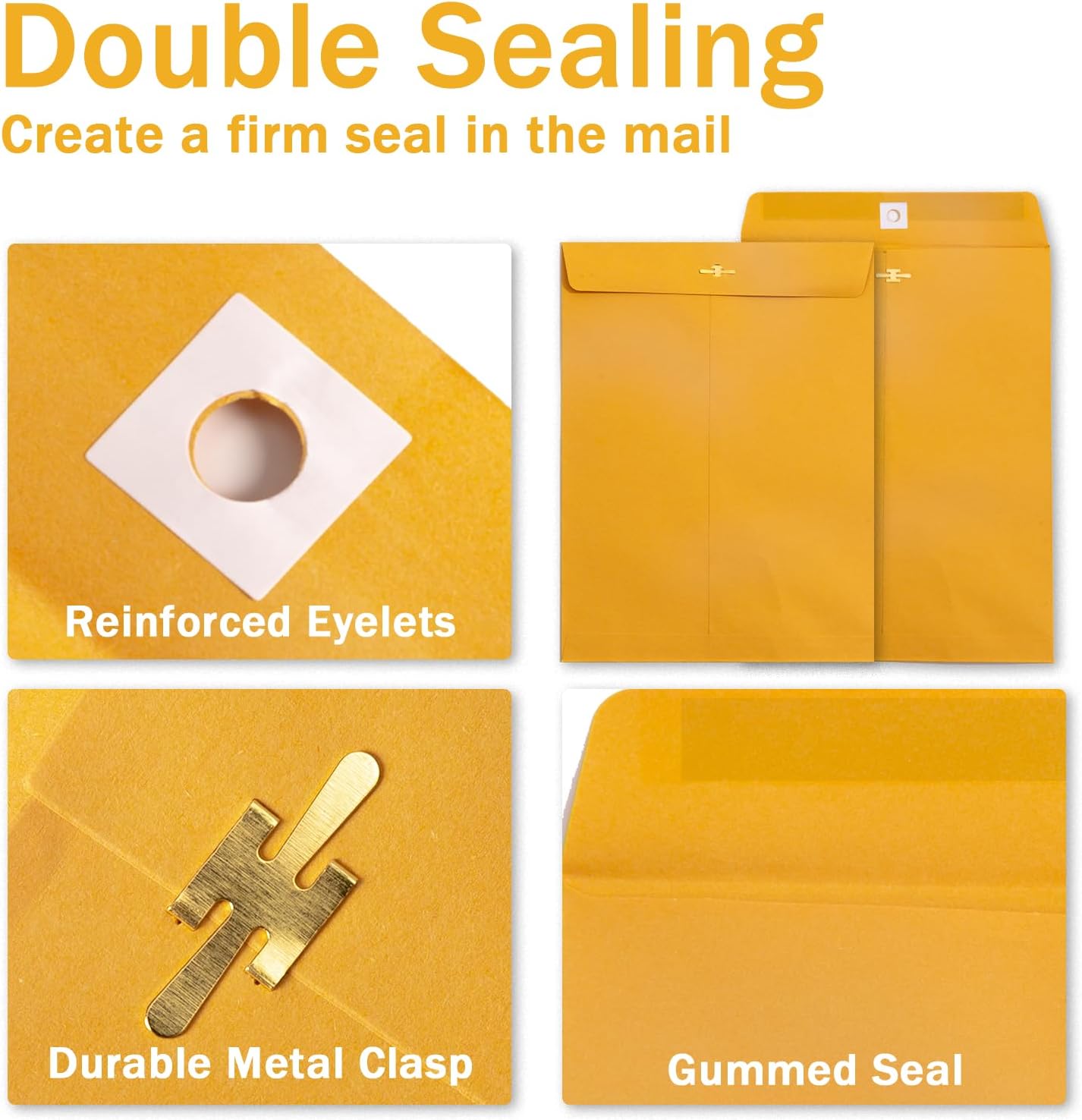 Clasp Envelopes 10x13, 100 Pack Goefun Brown Yellow Manilla Envelopes 10x13-100GSM Heavy Kraft Paper, with Clasp and Gummed Seal for Mailing