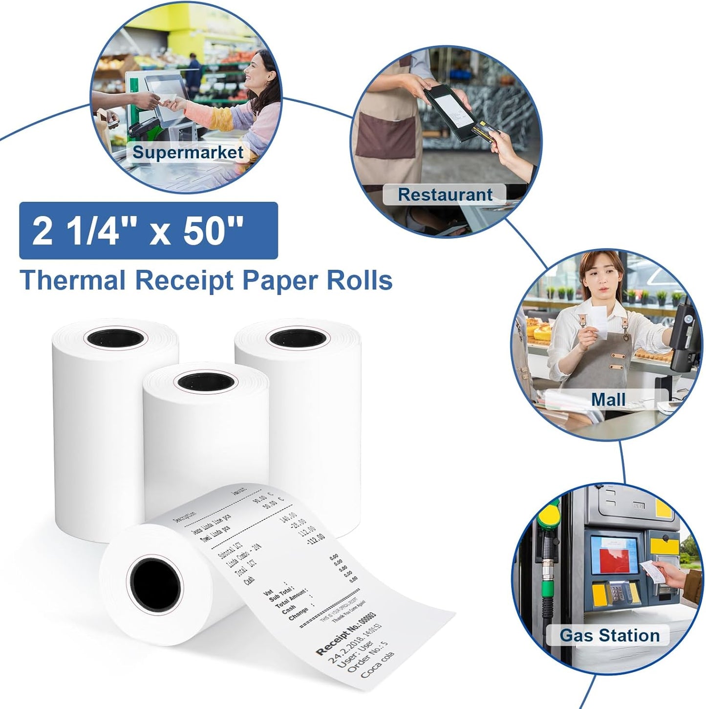2 1/4" x 50' Thermal Receipt Paper Rolls 50 Rolls,BPA Free Receipt Paper