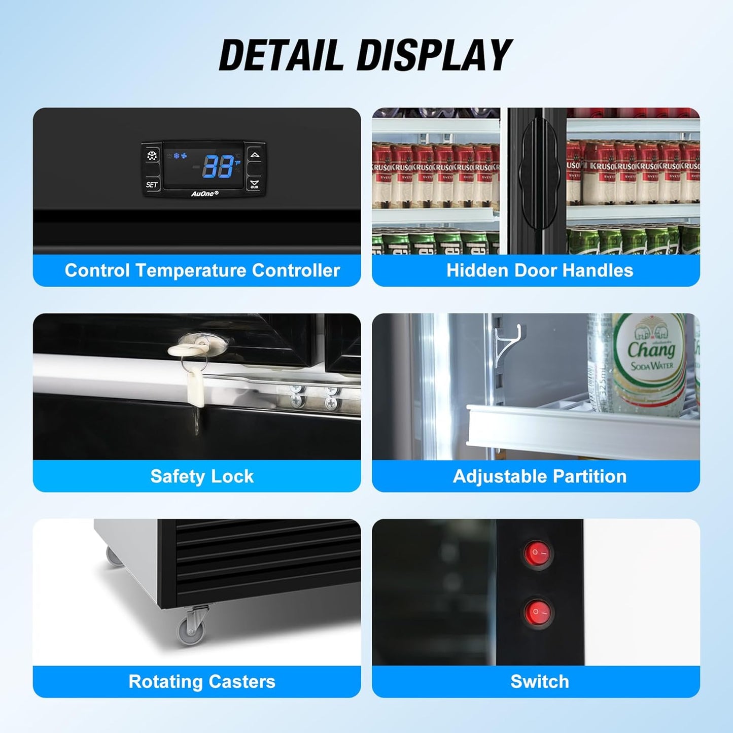 Commercial Beverage Refrigerator, 75" W 60 Cu. Ft. Commercial Drink Fridge, Display Refrigerator with 3 Glass Door, Commercial Display Fridge with 12 Adjustable Shelves, for Shop, Restaurant, Bar