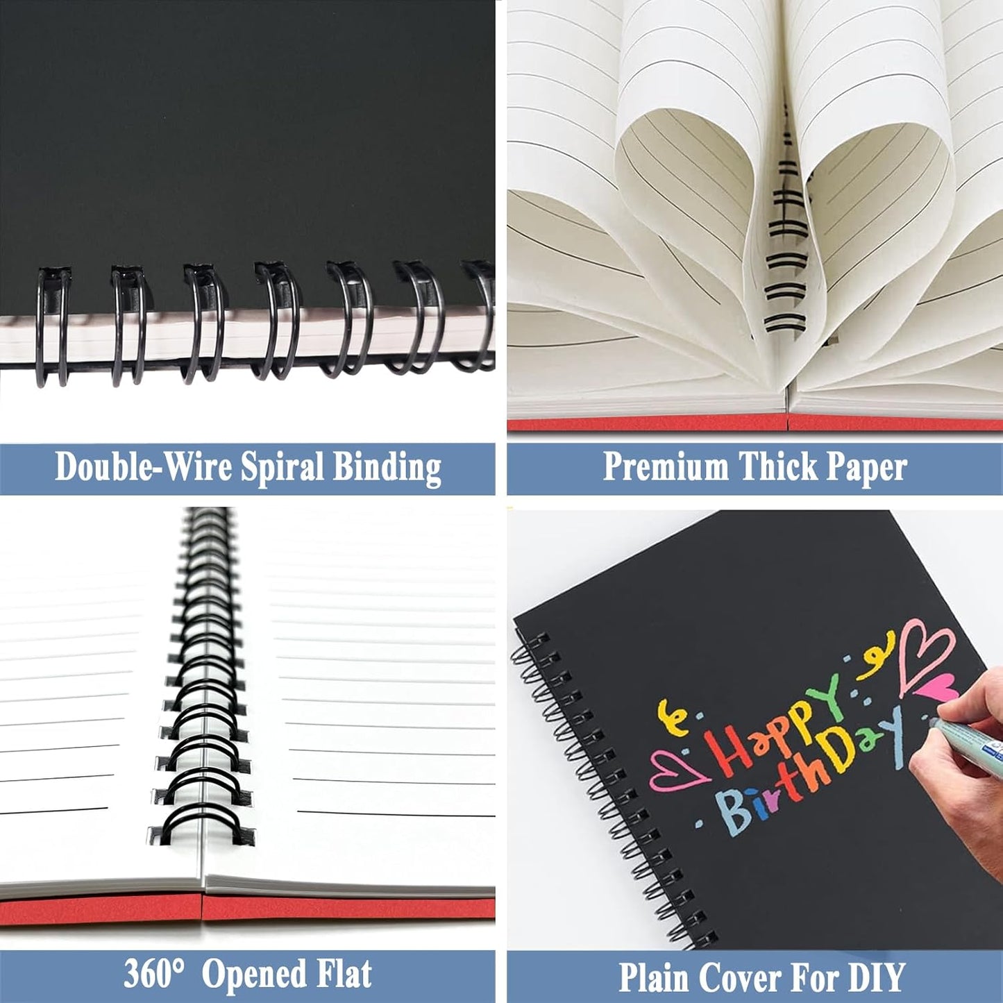 4Pack Small Spiral Notebook A5, 8.25x5.5” 120 Lined Pages Black & Red Wide Ruled Spiral Journal Bulk Blank Kraft Cover Spiral Bound Notebook & Writing Pads for Home Office Meeting Work Note Taking
