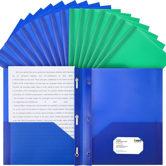 Patelai 48 Pcs Plastic Folders with 2 Pockets and 3 Prongs Home Folders with Card Slot Letter Size Heavy Duty Report Covers for Back to School(Blue, Green,Classic)