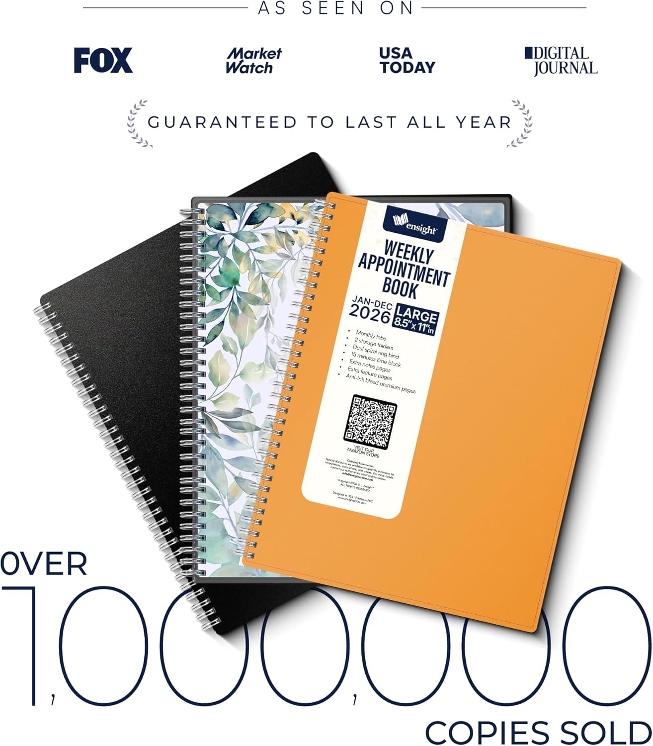 Ensight 2026 Appointment Book & Planner Ensight 8.5 x 11 inches Large Tabbed Daily Hourly Weekly Planner Schedule Book 15 Minute time Slots Business & Personal Planner Jan 2026 Dec 2026 Yellow