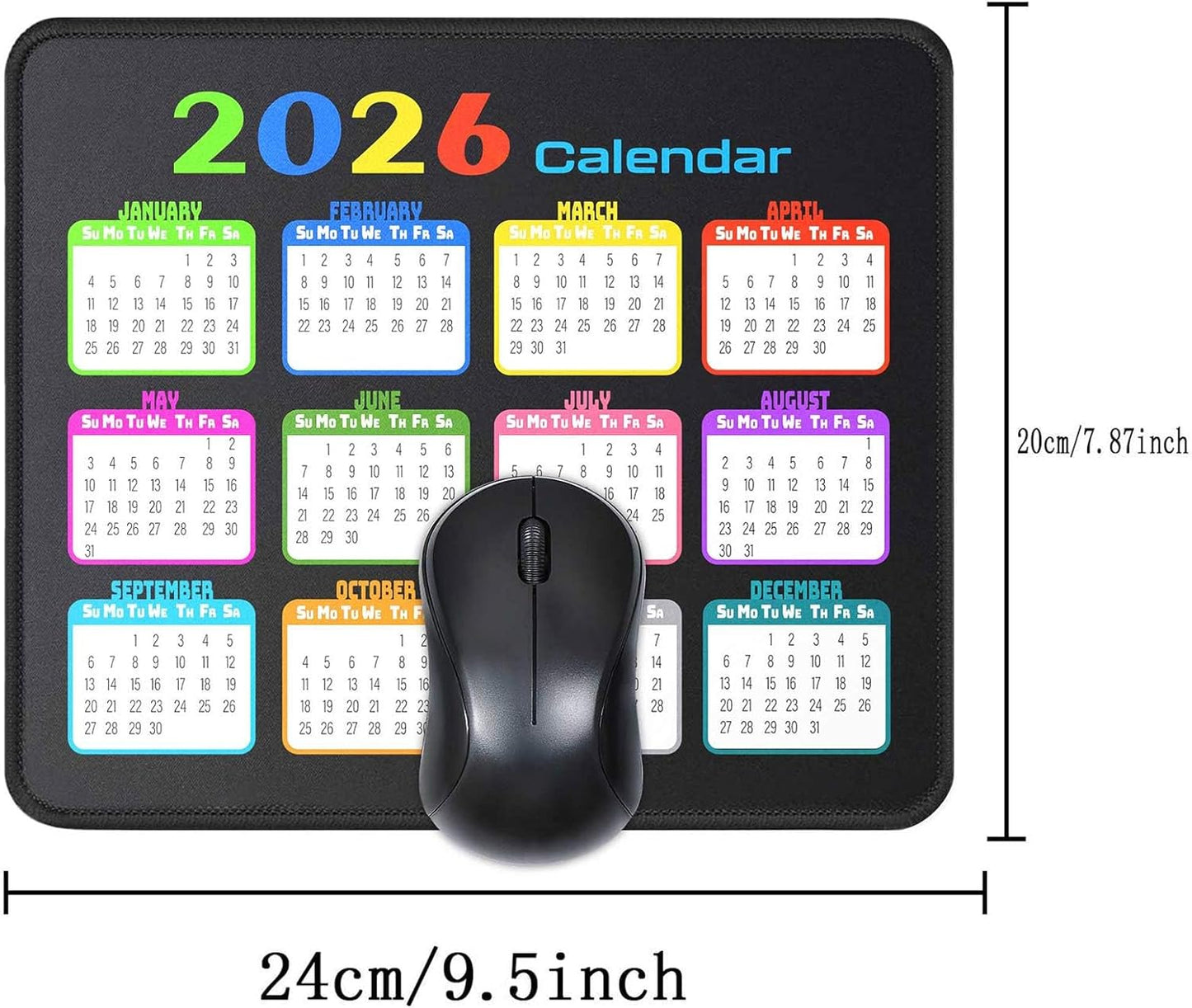 Calendar Mouse Pad 9.5 X 7.8 in, Mouse Pads with Stitched Edges and Non-Slip Rubber Base, Home Office Desk Decor Accessories for Computer Laptop Work Gaming (White 2026)