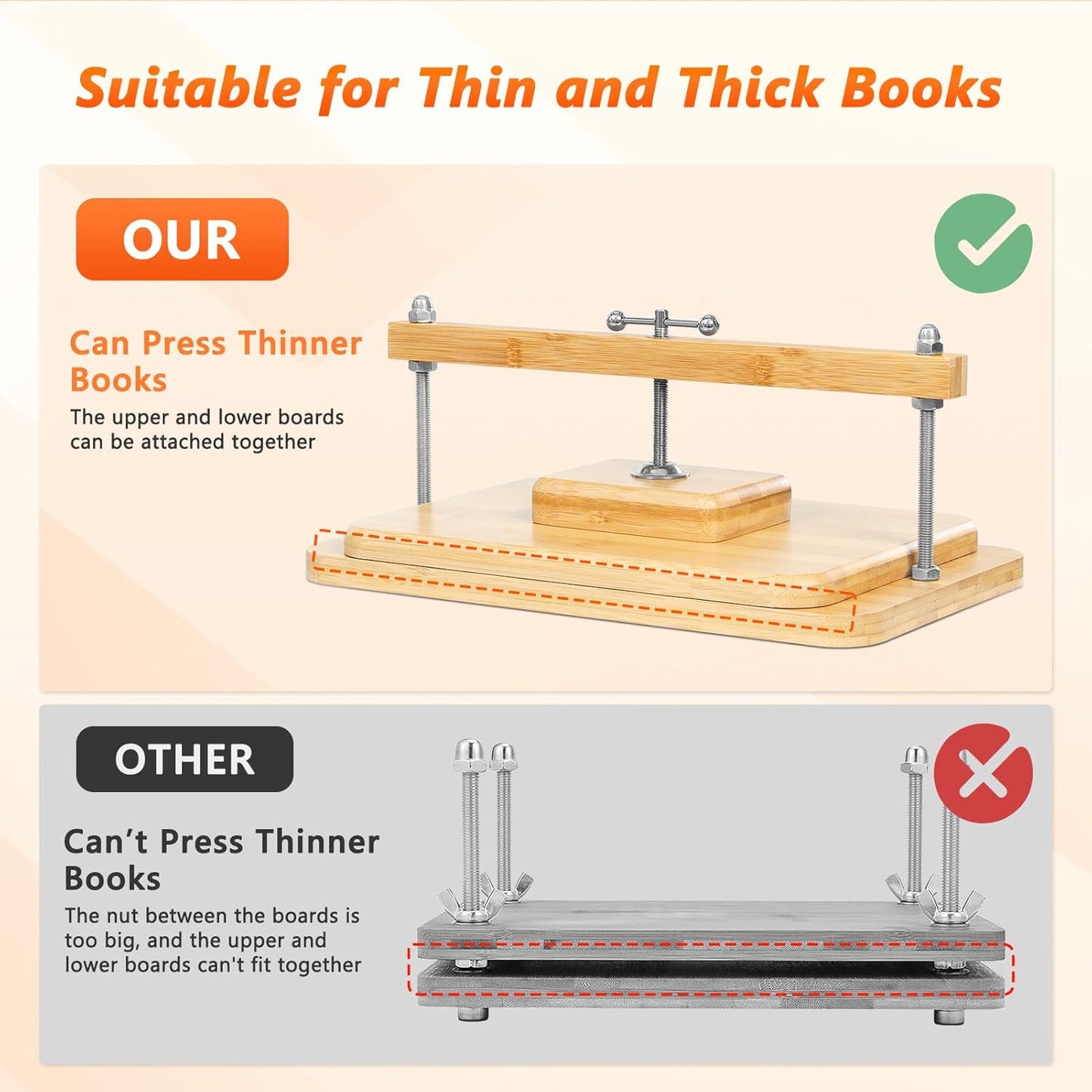 Book Binding Kits, Bamboo Wood Book Press Suitable for Thin Books, 11 * 7.9 in Bookbinding Press for DIY Bookbinding, Books Repair, Handmade Crafts