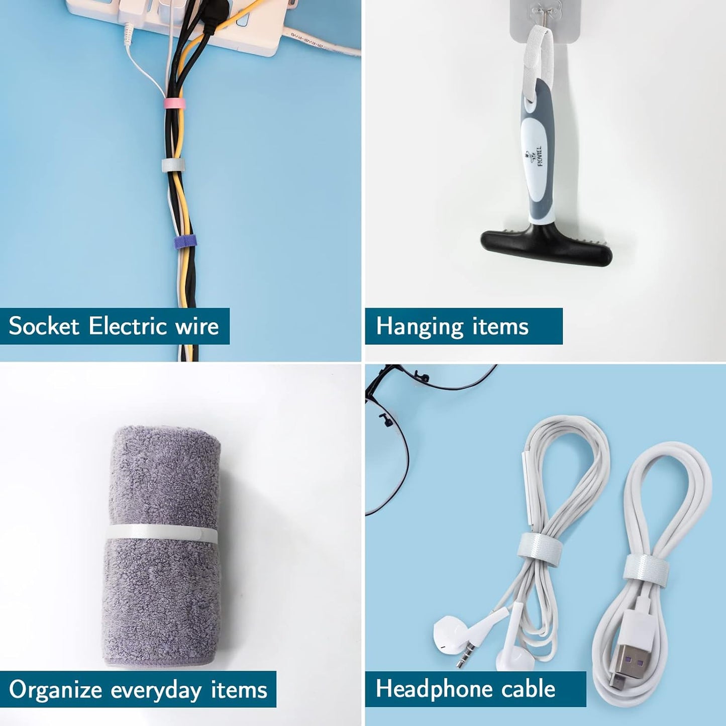 50PCS Reusable Adjustable Cable Ties, Microfiber Cloth Used for Computer Link Cable Cord Management (white)