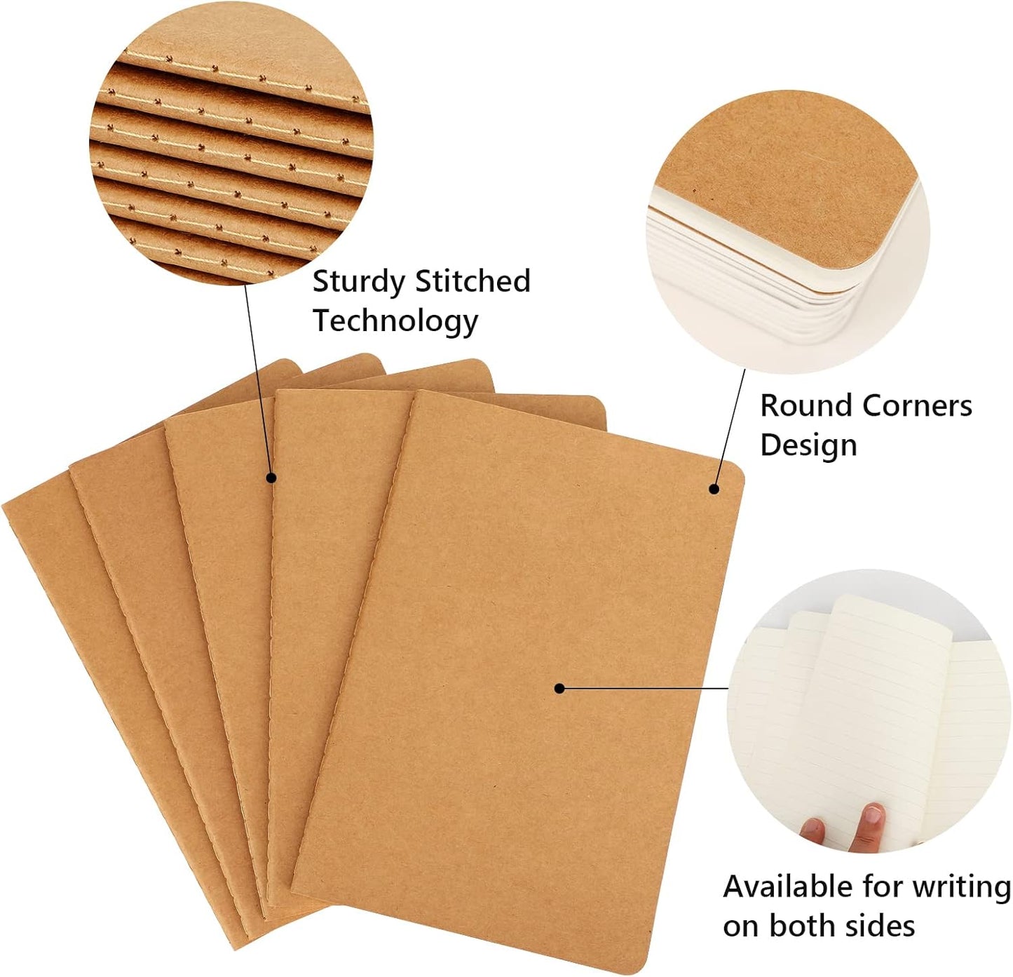 EUSOAR Kraft Subject Notebook Journals, 24 Pack A5 5.5" x 8.3" 60 Pages Kraft Brown Softcover Lined Notebooks, Travel Journal Notebook Notepad Set Bulk, Students Office Writing Diary Paper