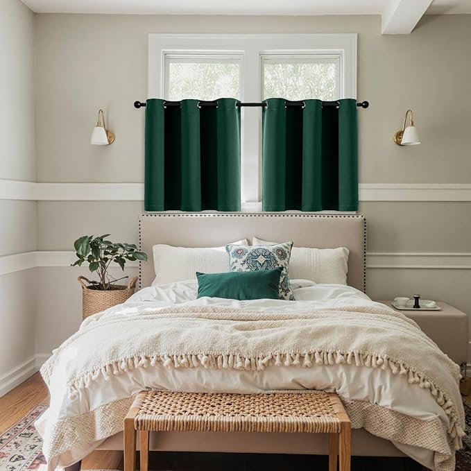 MIULEE Short Curtains for Windows - Hunter Green Blackout Half Window Curtains Thermal Insulated Privacy Drapes for Kitchen Bedroom Bathroom Grommet Top Small Basement Tiers W40 x L36 Inch 2 Panels
