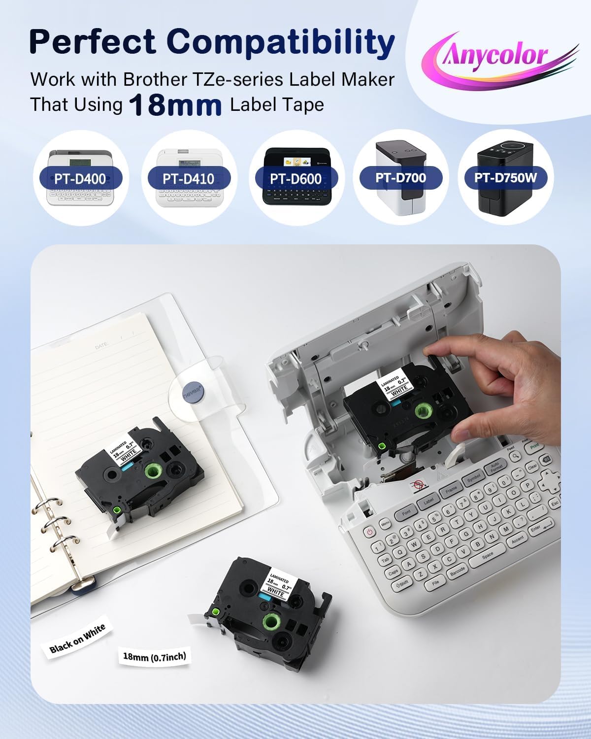 6-Pack Replace for Brother P Touch Label Tape TZe-241 TZe241 TZ-241 Compatible with Brother Label Maker Tape TZe TZ Tape PT-D410 PT-D400 PT-D610BT PT-D600, 3/4 18mm 0.7 Laminated Black on White