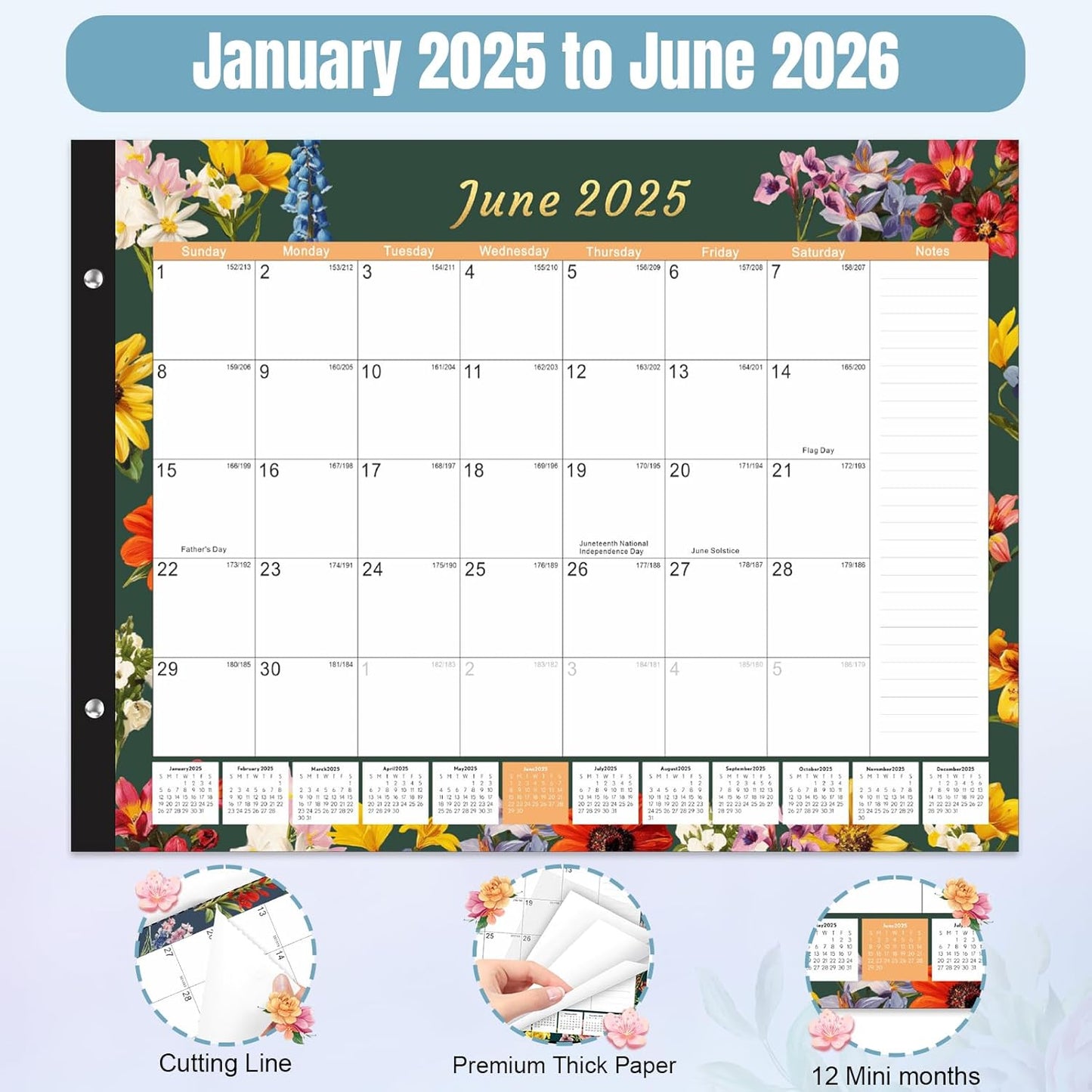 Gannyfer Desk Calendar 2025-2026, Large Calendar 2025 22"x17", 18 Months, January 2025 - Jun 2026, Desktop Pad with Plastic Cover, Thick Paper, Corner Protectors, for Planning and Organizing In Your Family, School or Office-Deep Black