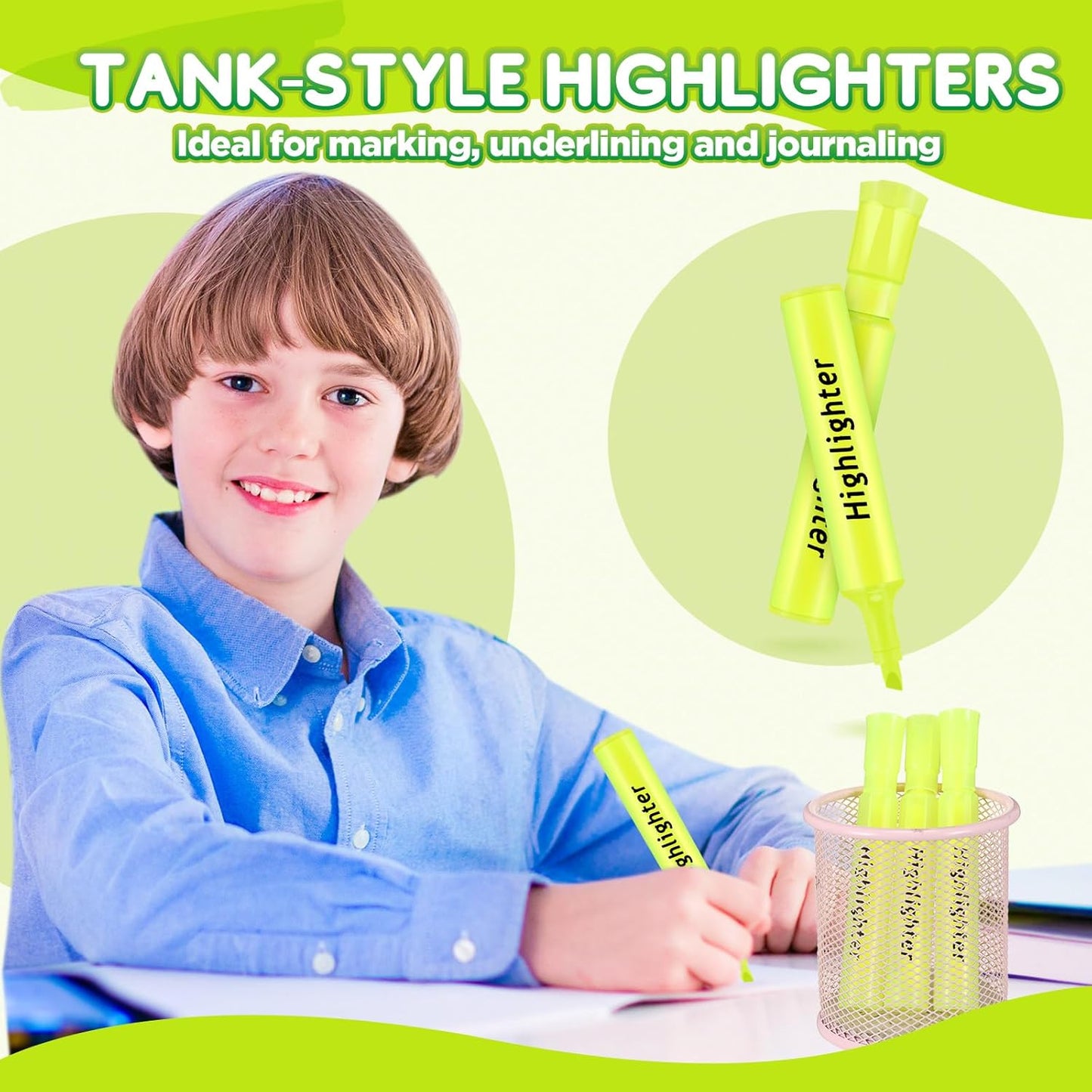 Qilery 30 Pack Highlighters Bulk, Tank Style Chisel Tip Highlighters Markers Quick Drying for Kids and Adult Coloring, Classroom Home Office School Supplies (Yellow)