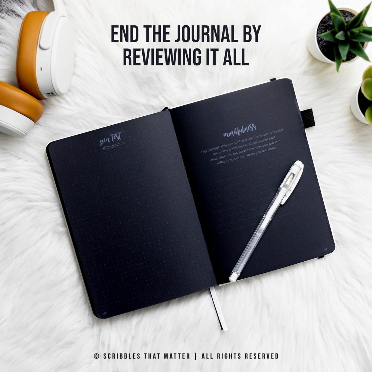 Black Paper Bullet Dotted Journal Notebook | A5 Starry Night by Scribbles That Matter | Free white gel pen | 160gsm Blackout no-bleed dot grid paper | For Men and Women | 5.75 x 8.5 in | Black