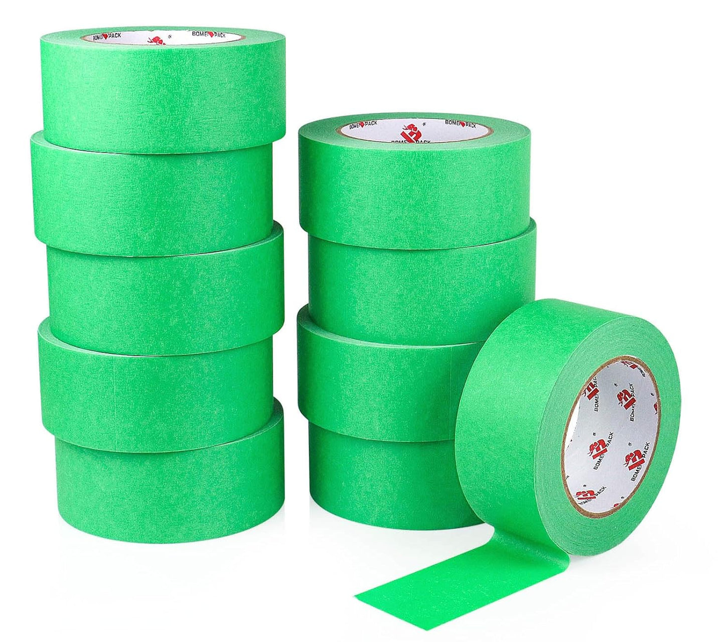 BOMEI PACK 10 Rolls Painters Tape 2 inch Wide, Painter's Tape Green Masking Tape 2 inch x 55 Yards for Walls Painting, Home Improvement and School Projects, Total 550 Yards