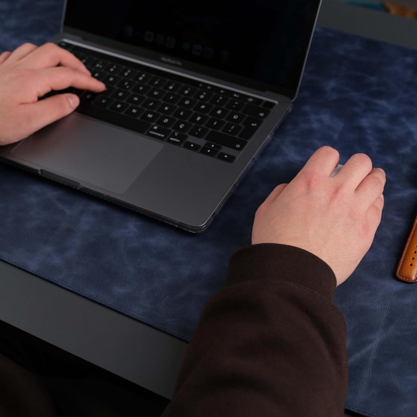 Jersey Genuine Calfskin Leather Desk Pad, Office Desk Mat with Non-Slip Bottom, Smooth Surface for Mouse & Keyboard, Desk Protector (36x19 inches) (Navy)