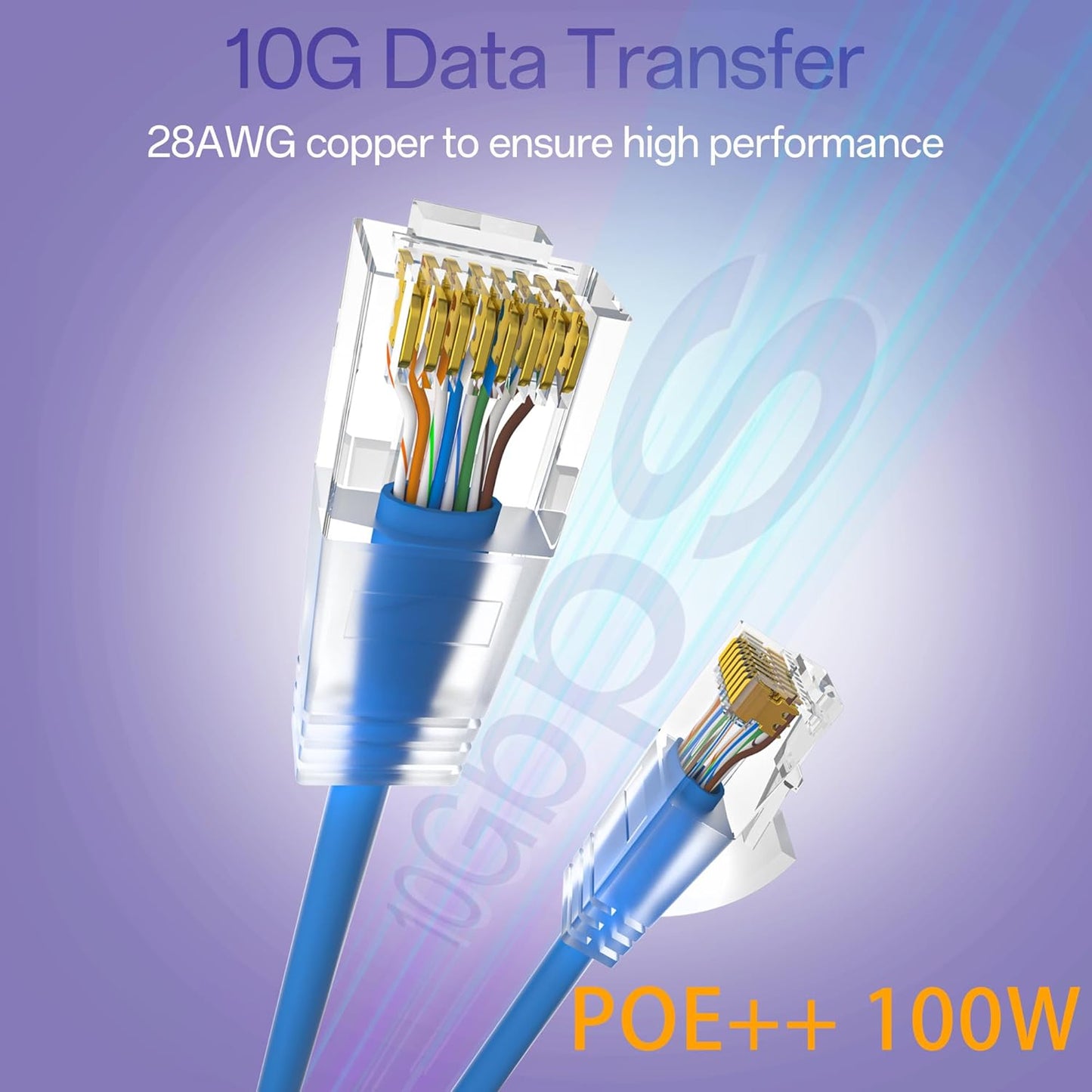 Cat6a Patch Cables 3ft (24 Pack) Slim, Cat6 Ethernet Patch Cable Pure Copper, Flexible Cat 6 Patch Cable 550MHZ 10G, Space-Saving Cat 6A Network Cables for Patch Panel, Blue