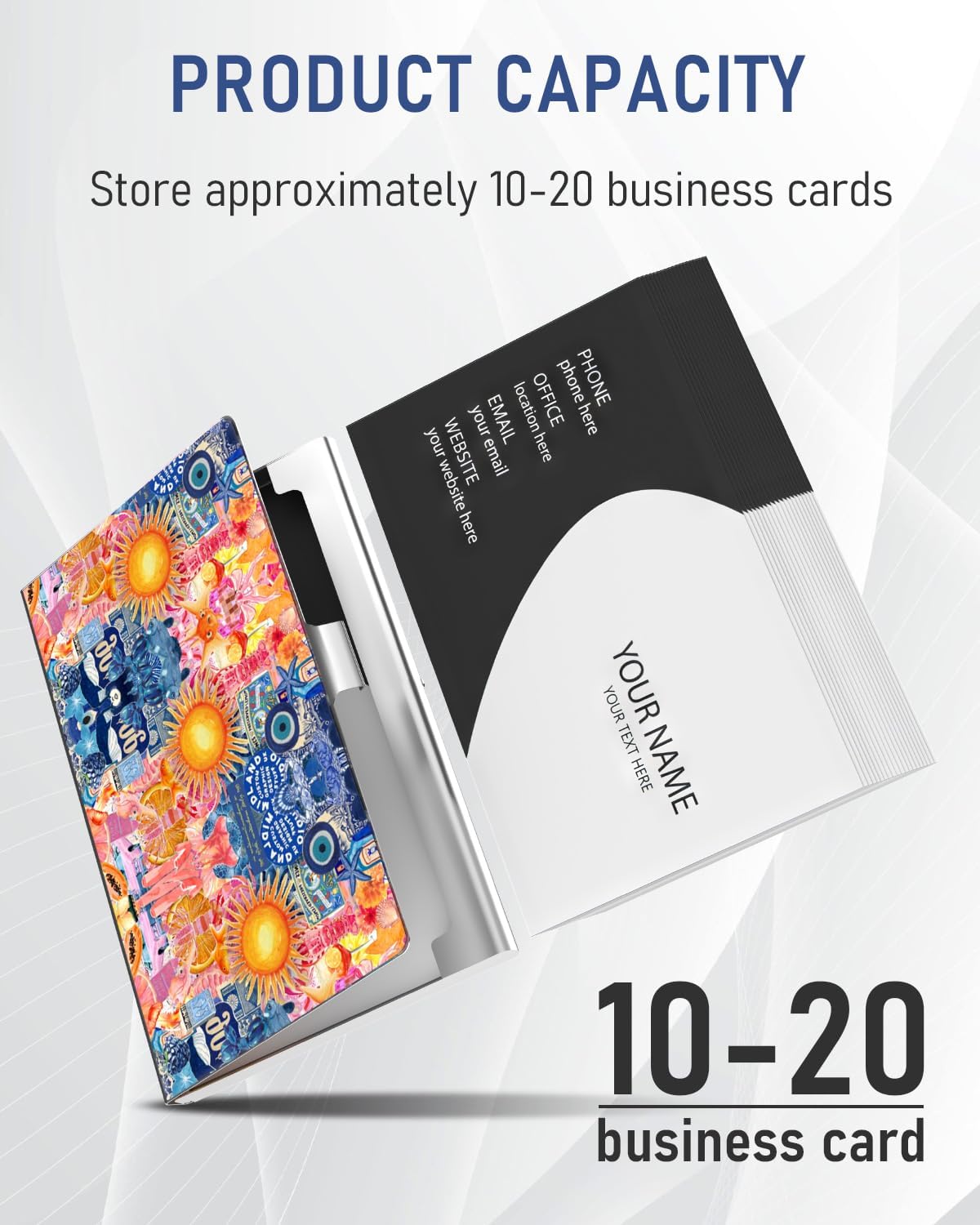 Business Card Metal Slim Organizer, Professional Stainless Steel Square Pocket Wallet for Office Workers, Compact and Portable for Pockets (Sun)