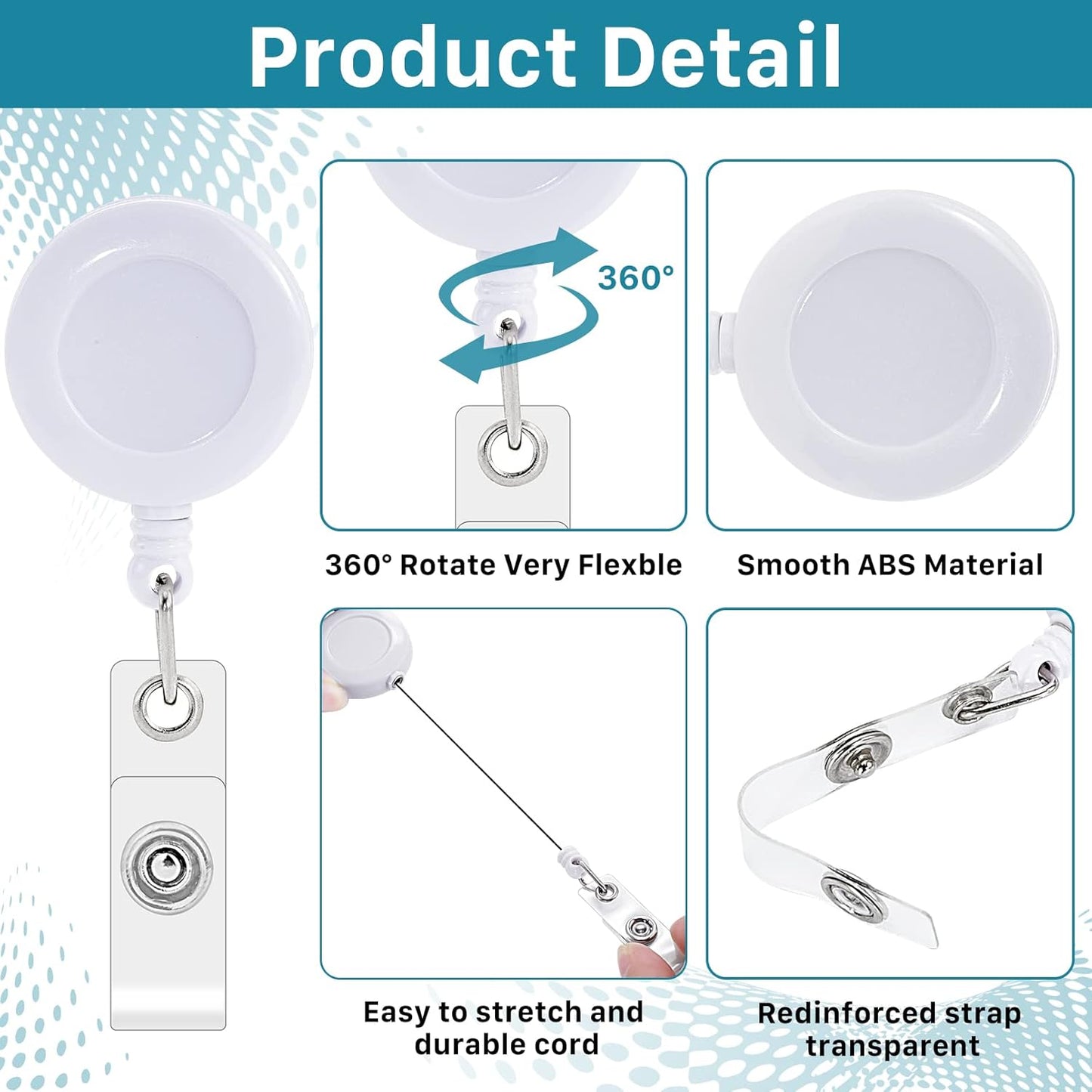 50 Pack Retractable Badge Reels,Retractable Badge Holder Reels with Belt Clip,Badge Reel Clips Holder for Hanging ID Card Key Chain Doctor Nurse Teachers Students Office Workers (White)