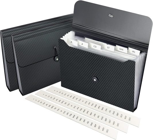 7 Pocket Expanding File Folder with Tab Inserts, Accordian File Organizer Document Receipt Organizer, Accordion Folder File Keeper A4 Letter Size, for School Home Office, Black(Pack of 3)