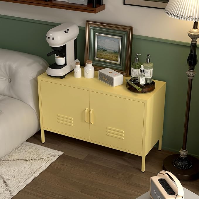 TV Cabinet,Metal Cabinet with Doors,Morden TV Stands for Bedroom,Accent Cabinets for Bedroom,Entryway,Yellow