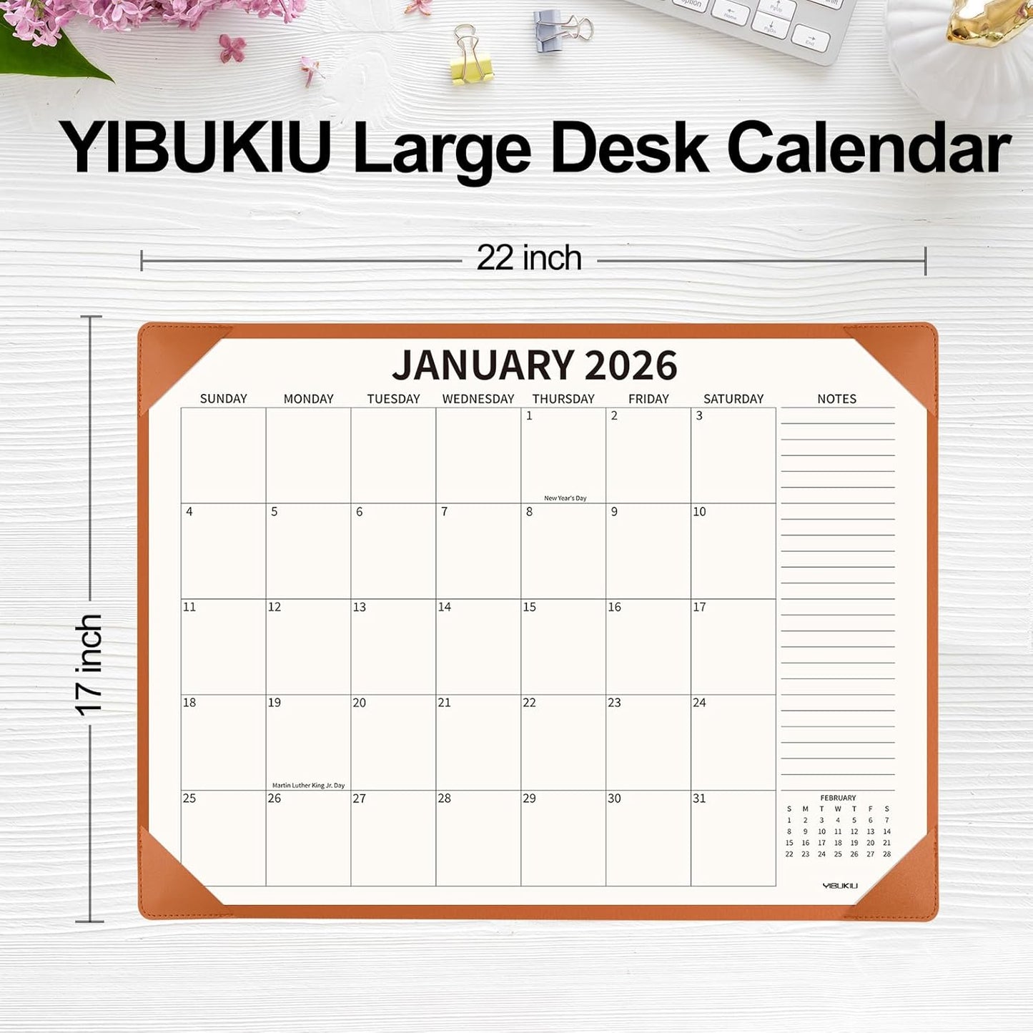 Desk Calendar 2025-2026 with Desktop Mat, 22x17 inch Large Desk Pad Calendar July 2025 to December 2026, Big Desk Planner for Home Office and School, Brown