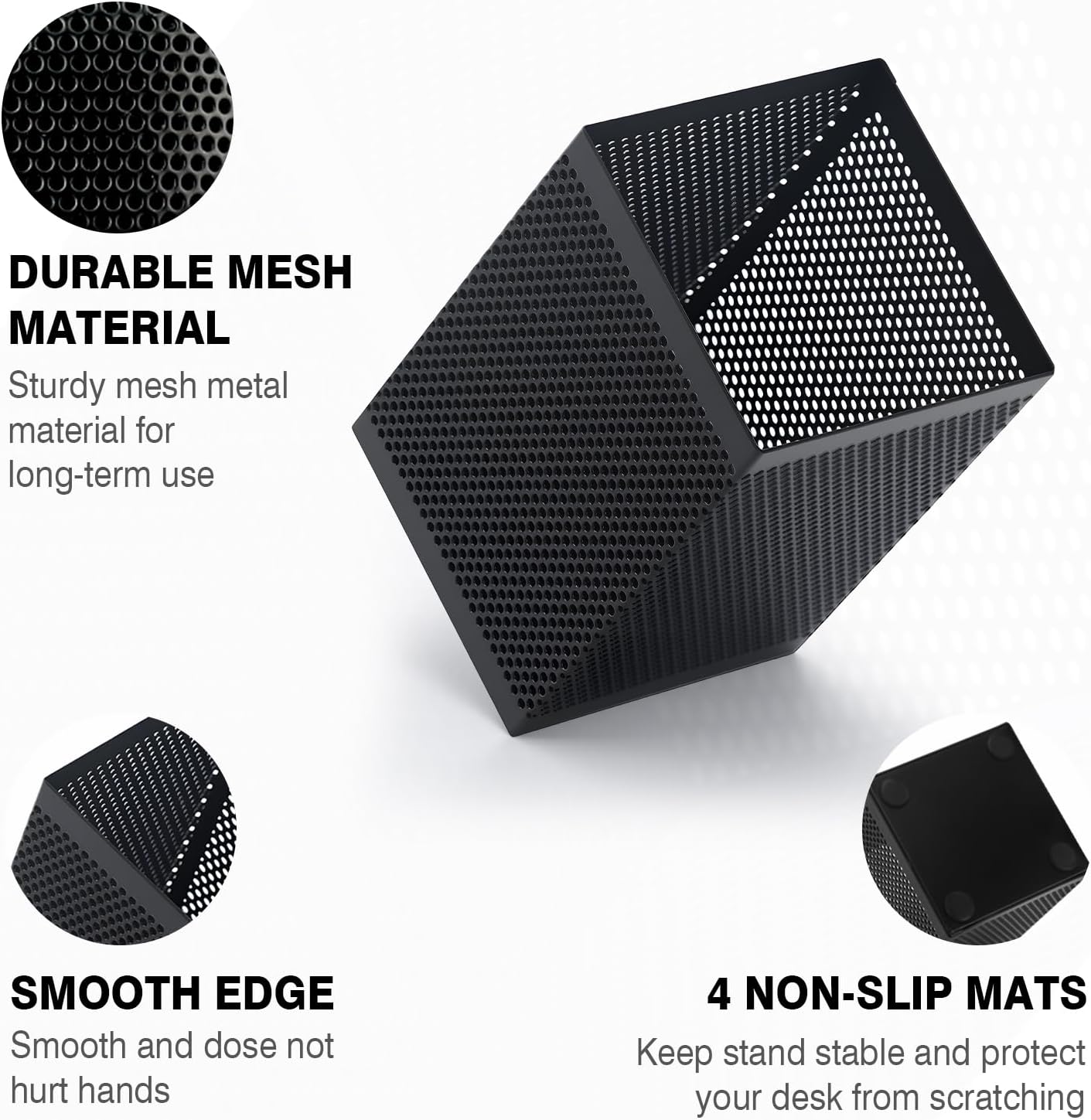 Comix Mesh Pen Holder Desk, Wire Pencil Holder with Foam Pad and Non-Slip Bottom Office Supplies Desk Organizer for Home Office School, 1 Pack