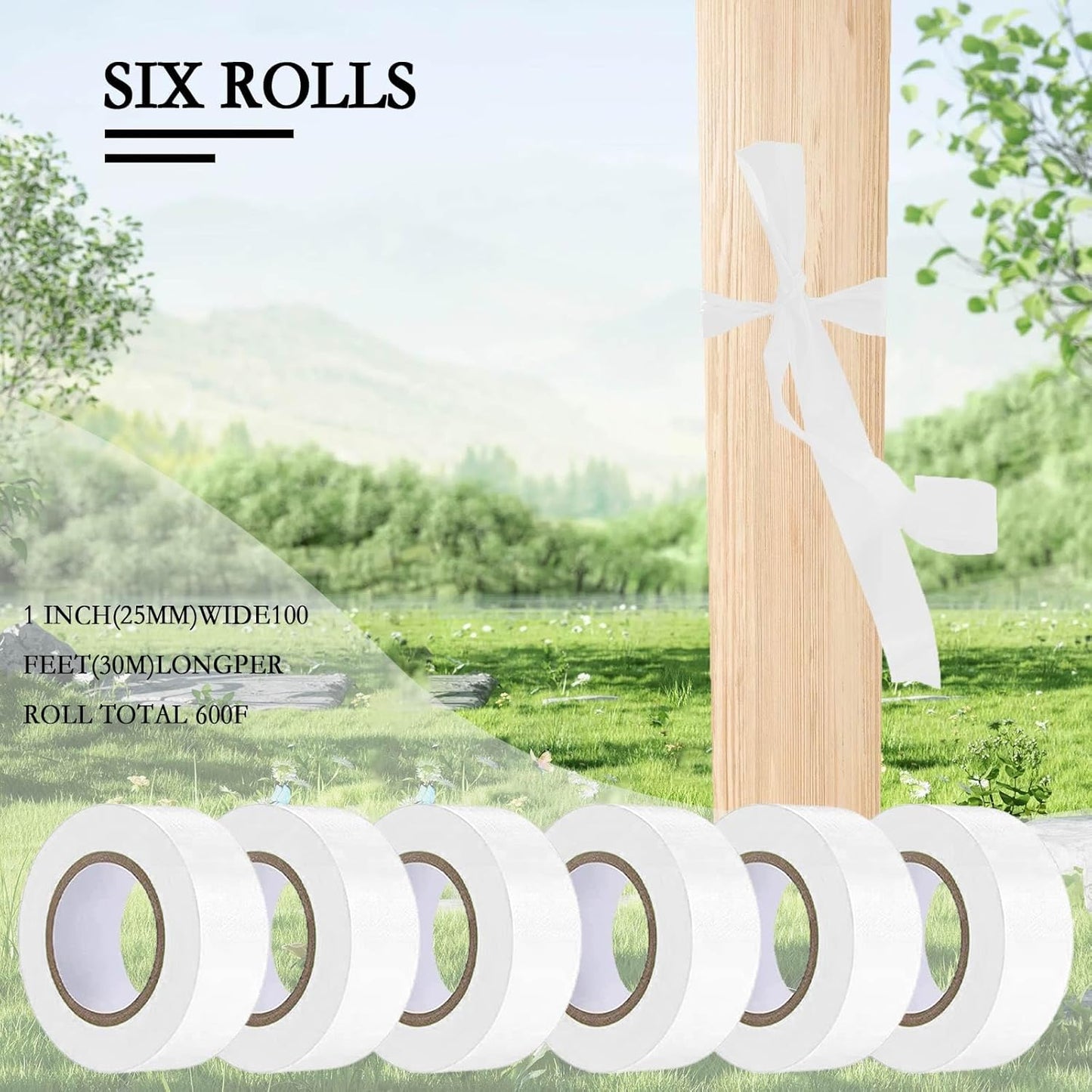 6 Pack White Flagging Tape, Non-Adhesive Plastic Ribbon Neon Marking Roll, 1"*600ft, Marking Tape for Tree Marking, Hunting, Boundaries and Hazardous Areas,Trail Marking