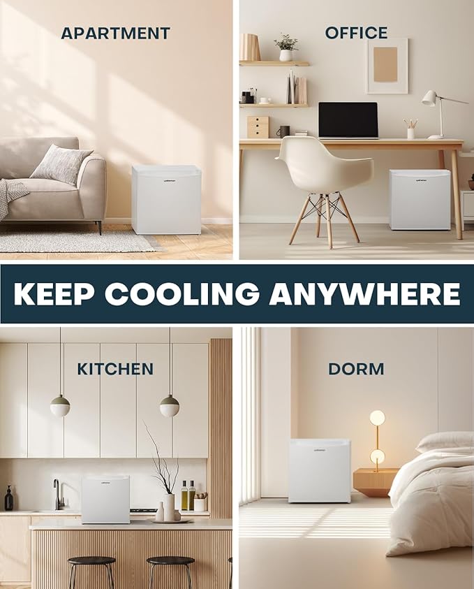 Upstreman 1.7 Cu.ft Mini Fridge with Freezer, Dorm Essentials, Adjustable Thermostat, Energy Saving, Low Noise, Single Door Compact Refrigerator for Dorm, Office, Bedroom, White-FR17