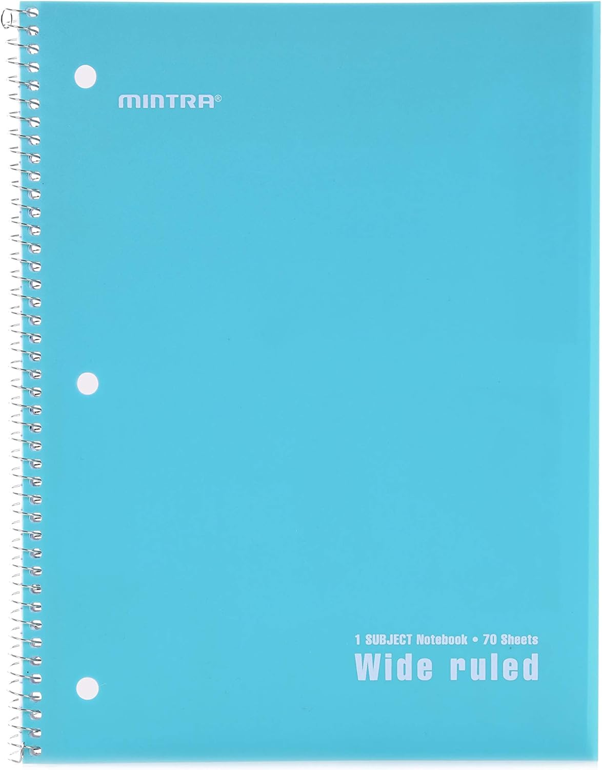 Mintra Office Spiral Notebooks - 1 Subject, Poly Cover, 70 Sheets, WIDE Ruled, 8in x 10in, Bulk Pack, Primary Color Waterproof Covers, Set of 6 - for School, Office, Business, Professional (04658)