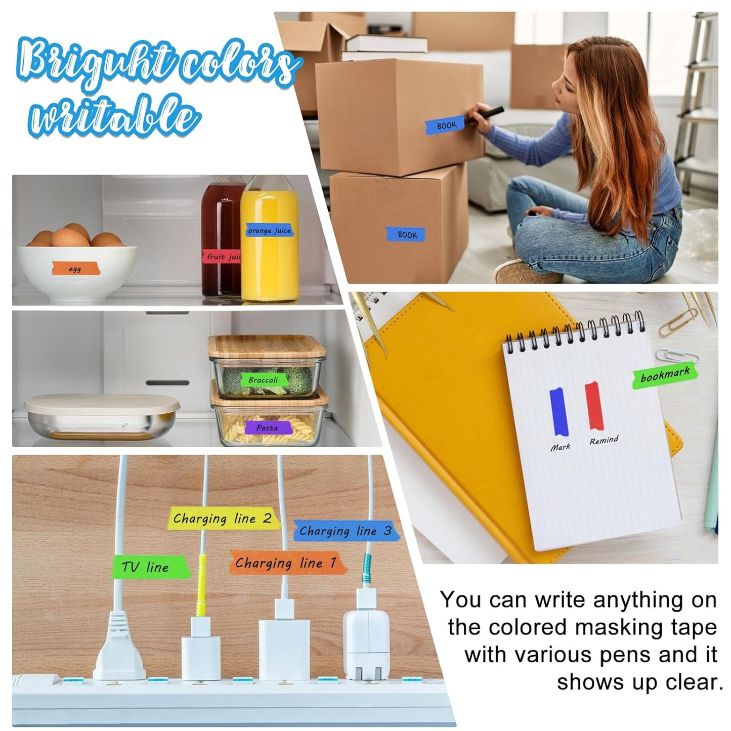 Colored Masking Tape 1 Inch Wide - 8 Rolls Colorful Masking Tape - 1312 Feet x 1 Inch Painters Tape - Vibrant Rainbow Colored Teachers Tape - Great for Art, Labeling & Classroom Decorations