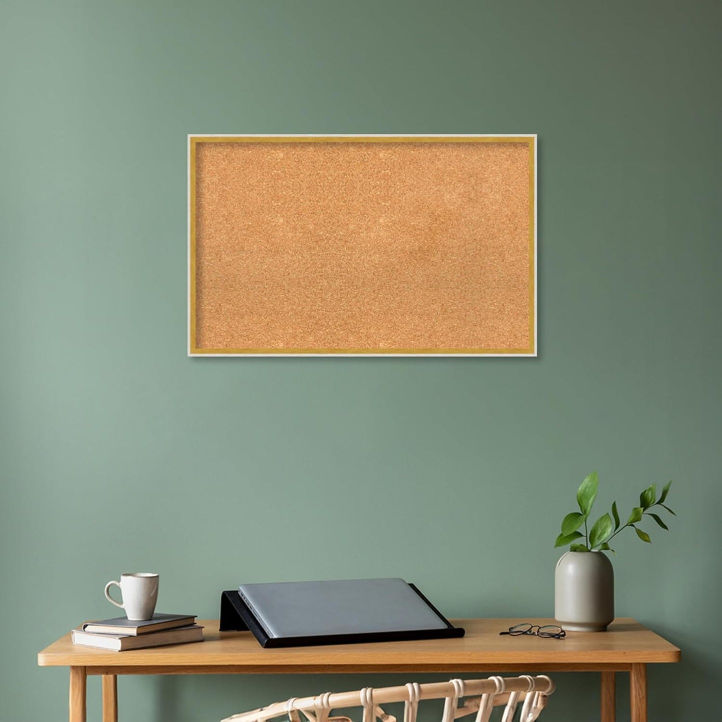 Amanti Art Natural Cork Board for Wall, 21x33 Vision Board with White Frame, Large Corkboard Office Decor for Home Organization, Modern Corkboard Pinboard to Display Items for Home Organization in