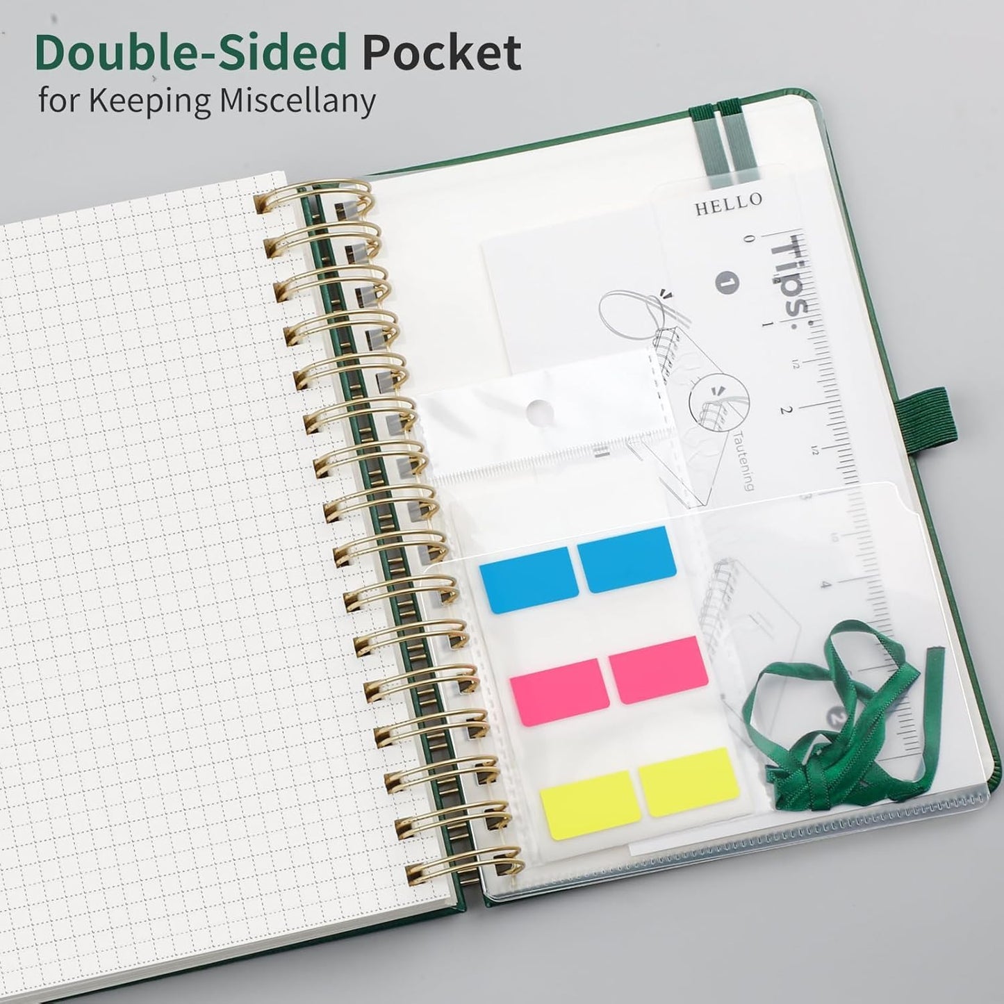 EMSHOI Spiral Graph Paper Notebook - 300 Pages, 100 GSM Thick Grid Notebook, A5 Small Hardcover Leather Journal for Women Men Writing Engineering Graphing, 5.7" x 8.22", Dark Green