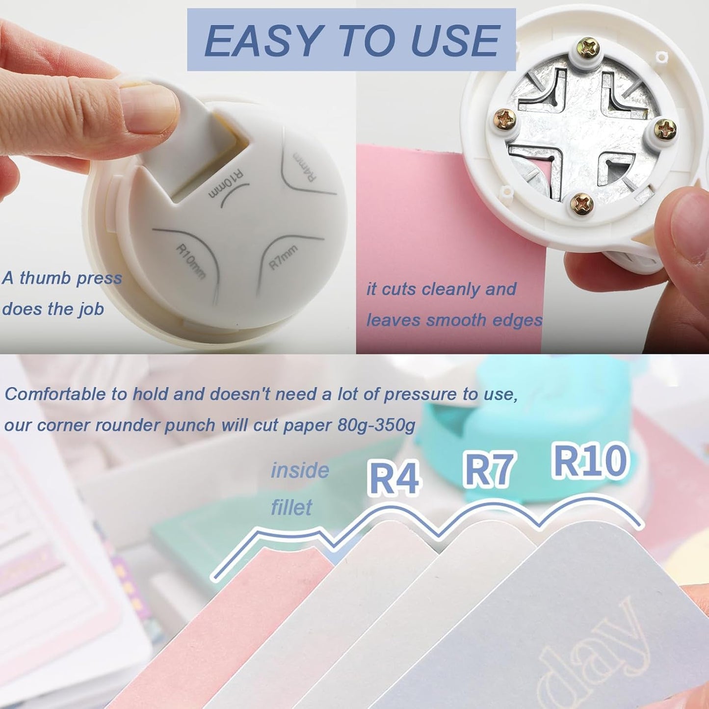 2 Pieces Corner Punch 4 in 1 Corner Rounder Punch Paper Corner Rounder for Making Scrapbooking （R4+R7+R10+Inside Corner） (White and Pink)