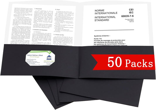 Zzrywuty 50 Packs Two Pocket File Folders with Business Card Slot,Textured Paper,Letter Size,Holds 100 Sheets for School,Office,Business,Black