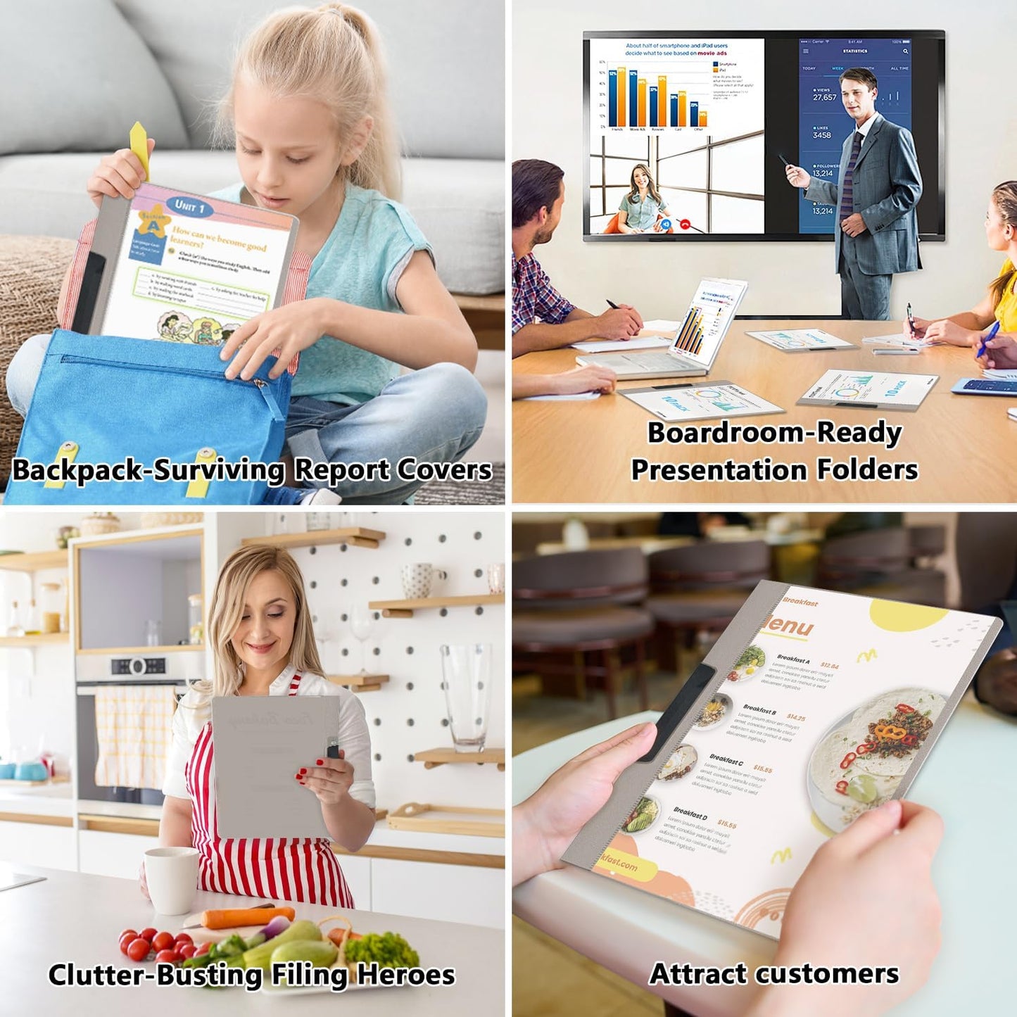 TOTiyea 10 Pack Clear Report Covers with Swing Clip, File Folder with Swing Clip, 30 Sheets Capacity, Slide Locking Report Covers, Letter Size (Grey, 10 Pack)