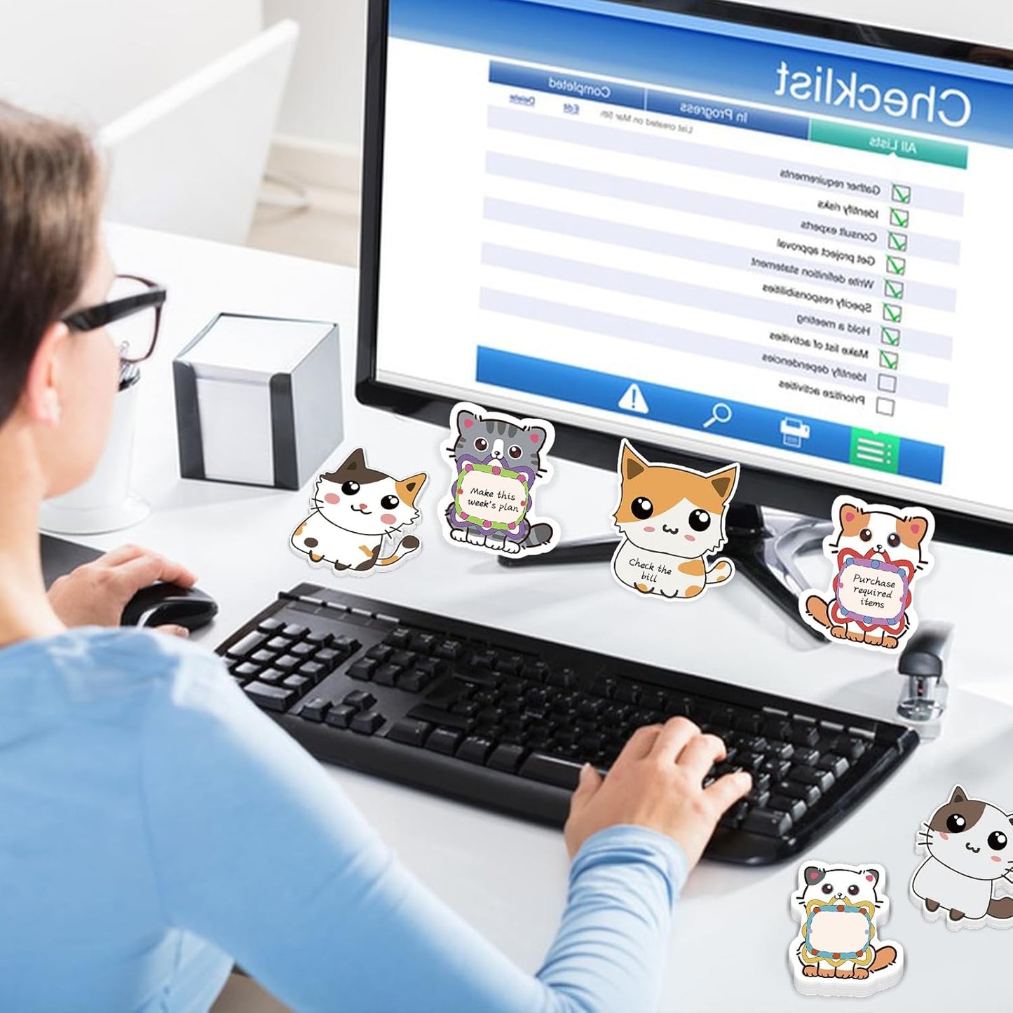 600Pcs Cute Cat Sticky Notes, Cartoon Cat Animal Sticky Notes Kawaii Sticky Note Pads Self-Stick Memo Pads Cat Shapes Memo Notes for Cat Lovers Students Home Office School Supplies