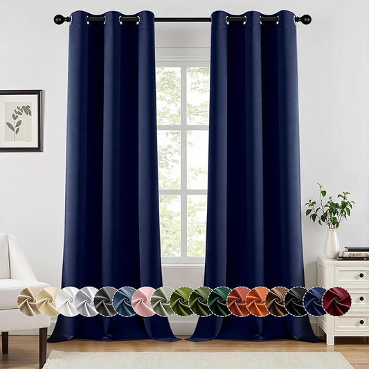 MIULEE Navy Blue Blackout Curtains for Bedroom Living Room 90 Inches Long 2 panels, Thermal Insulated Room Darkening Drapes Solid Grommet Top Noise Reducing Light Blocking Window Treatments 40x90 Inch