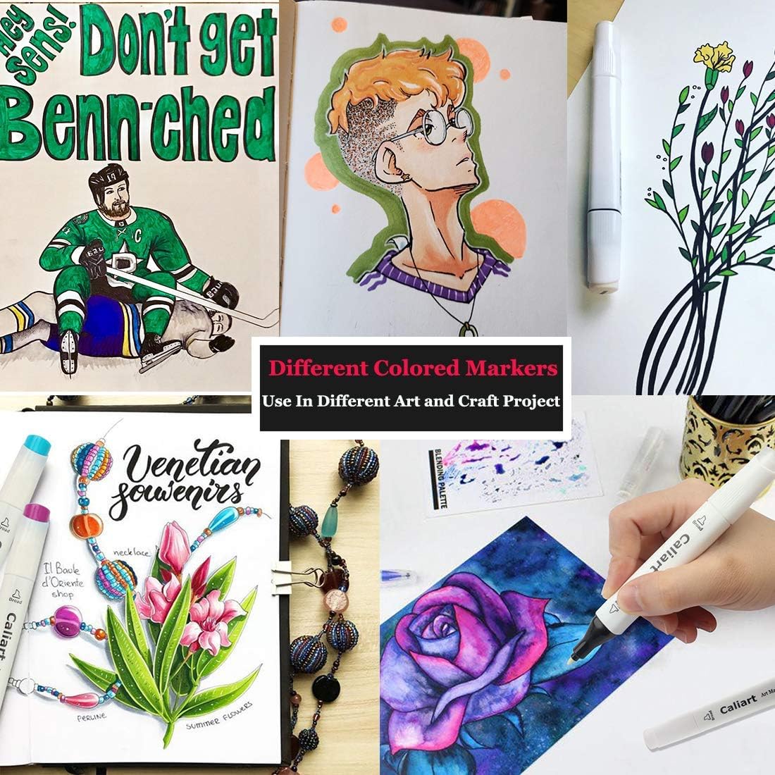 Caliart 51 Colors Brush & Fine Alcohol Markers for Adult Coloring Book, Dual Tip Artist Sketch Art Markers, Aesthetic Cute Preppy Stuff School Supplies, Pens for Lettering Drawing Cards Planner